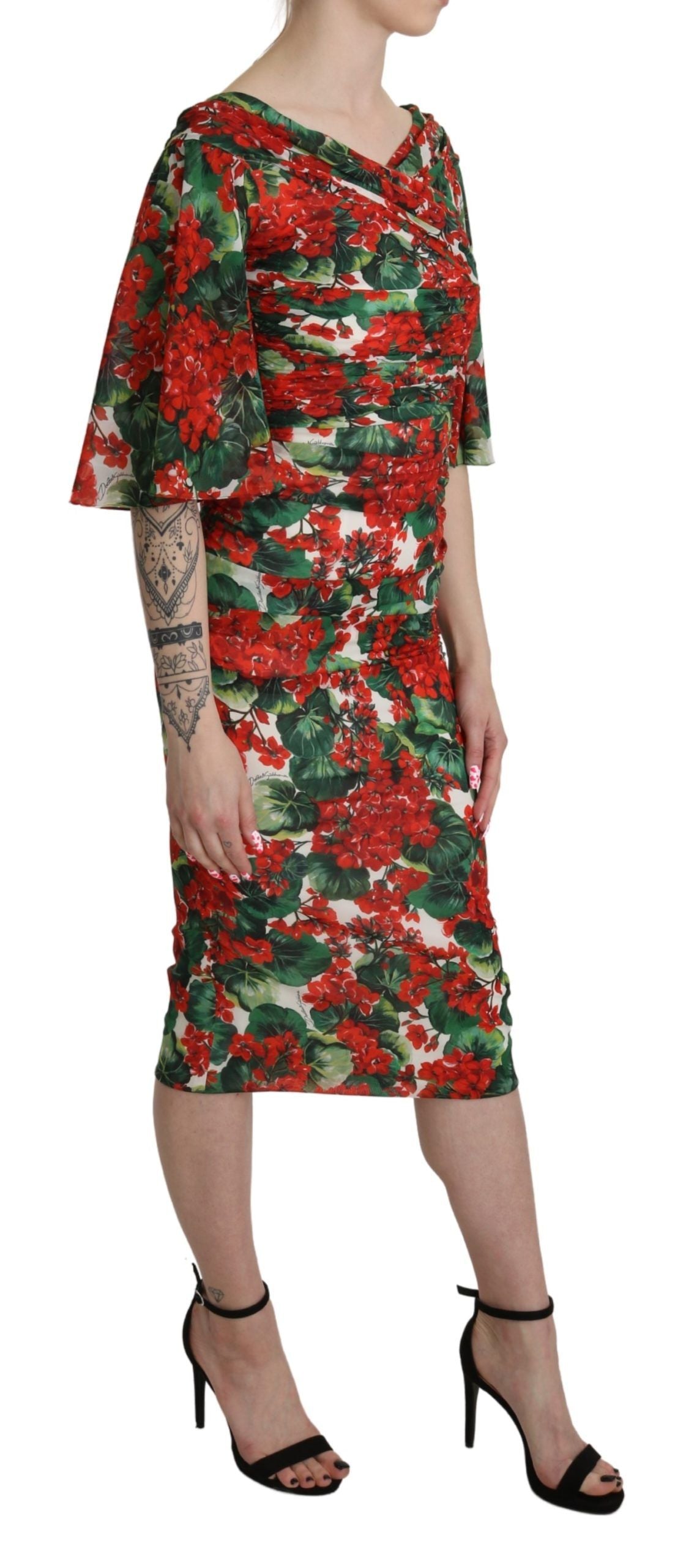 Dolce & Gabbana Red Floral Sheath Midi Silk Stretch Dress - Whispers Of Wisdom Clothing