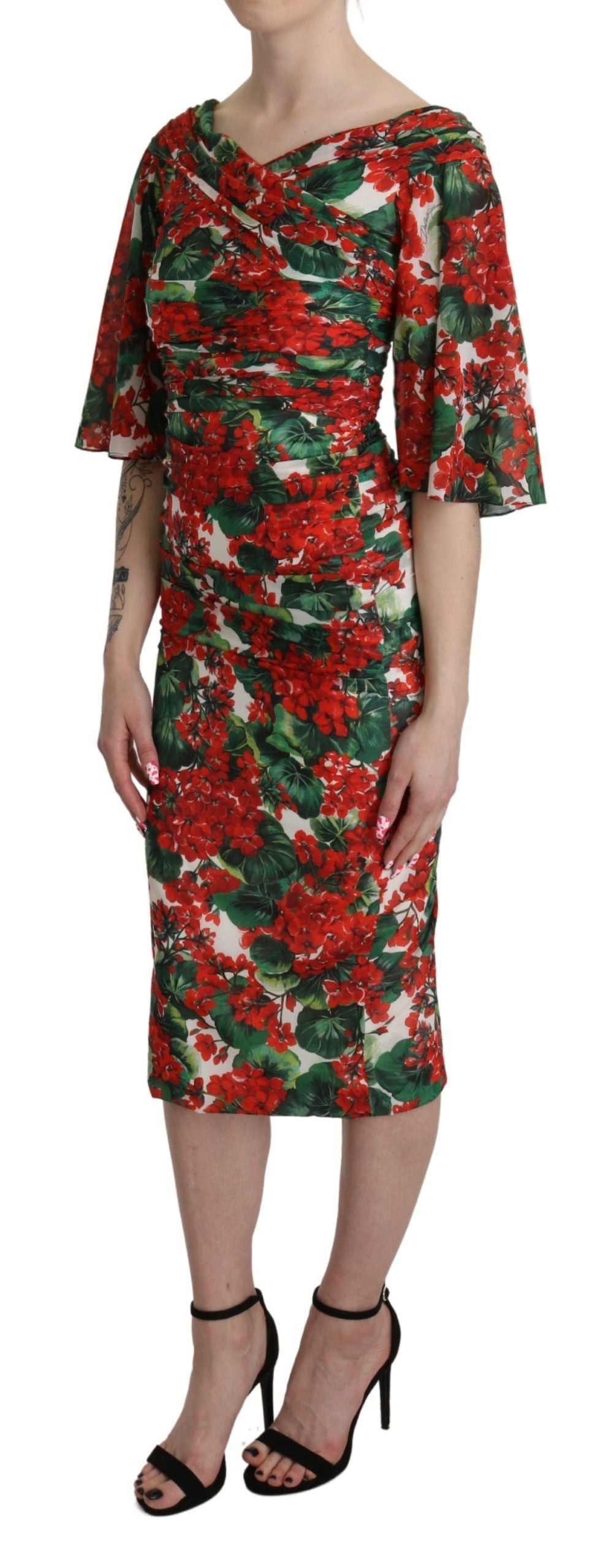 Dolce & Gabbana Red Floral Sheath Midi Silk Stretch Dress - Whispers Of Wisdom Clothing