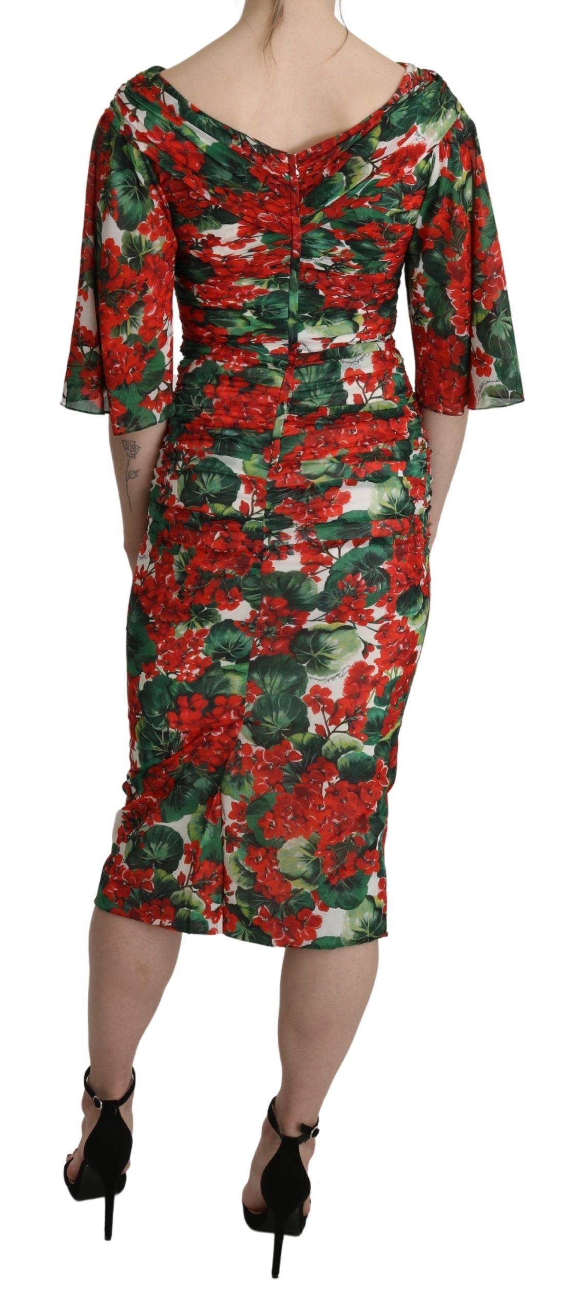 Dolce & Gabbana Red Floral Sheath Midi Silk Stretch Dress - Whispers Of Wisdom Clothing