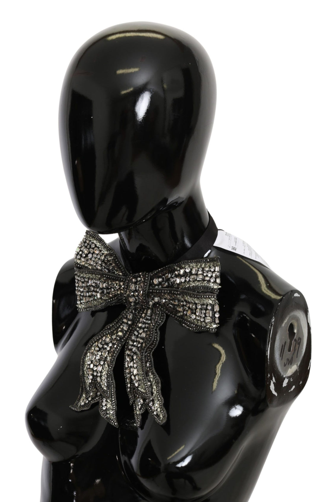 Dolce & Gabbana Silver Crystal Beaded Sequined 100% Silk Catwalk Necklace Bowtie - Whispers Of Wisdom Clothing