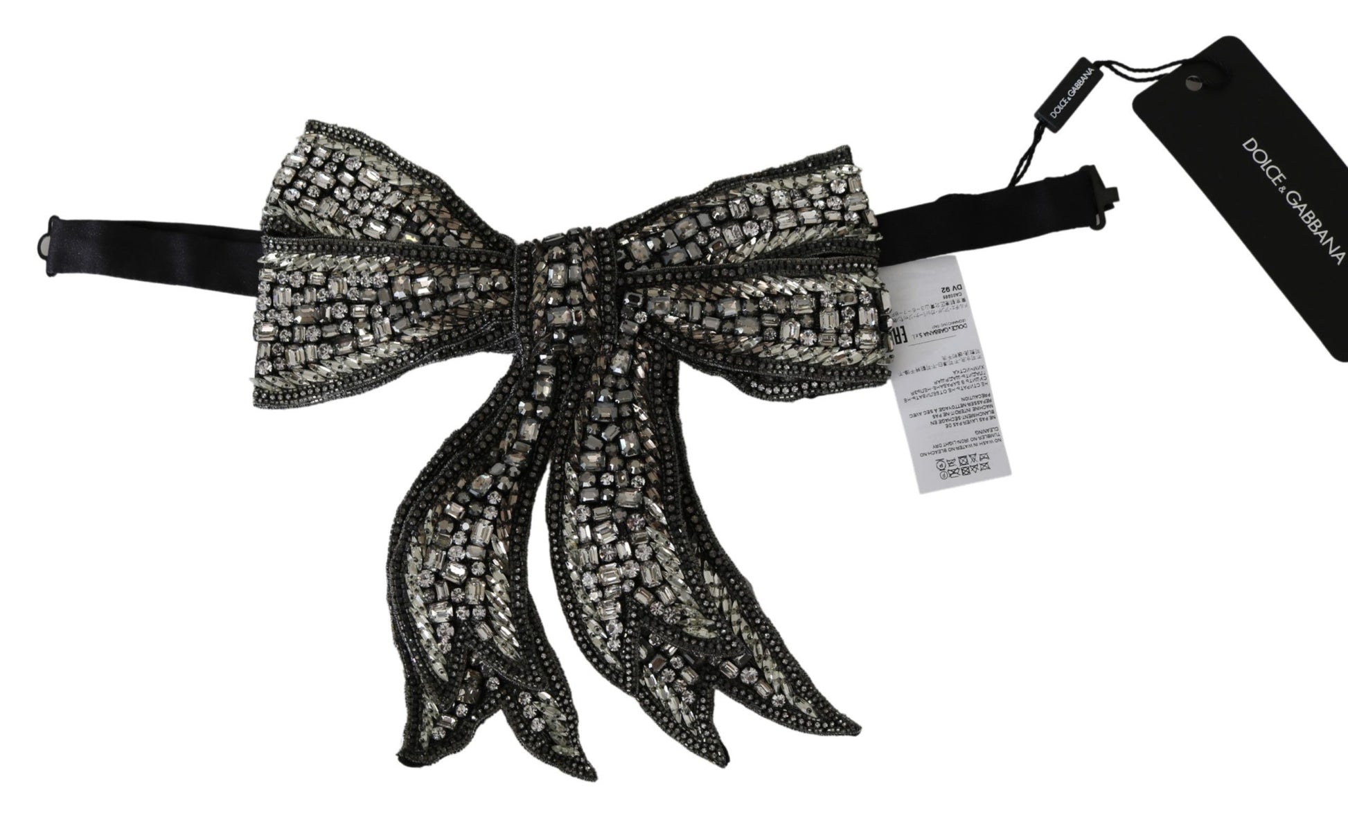 Dolce & Gabbana Silver Crystal Beaded Sequined 100% Silk Catwalk Necklace Bowtie - Whispers Of Wisdom Clothing