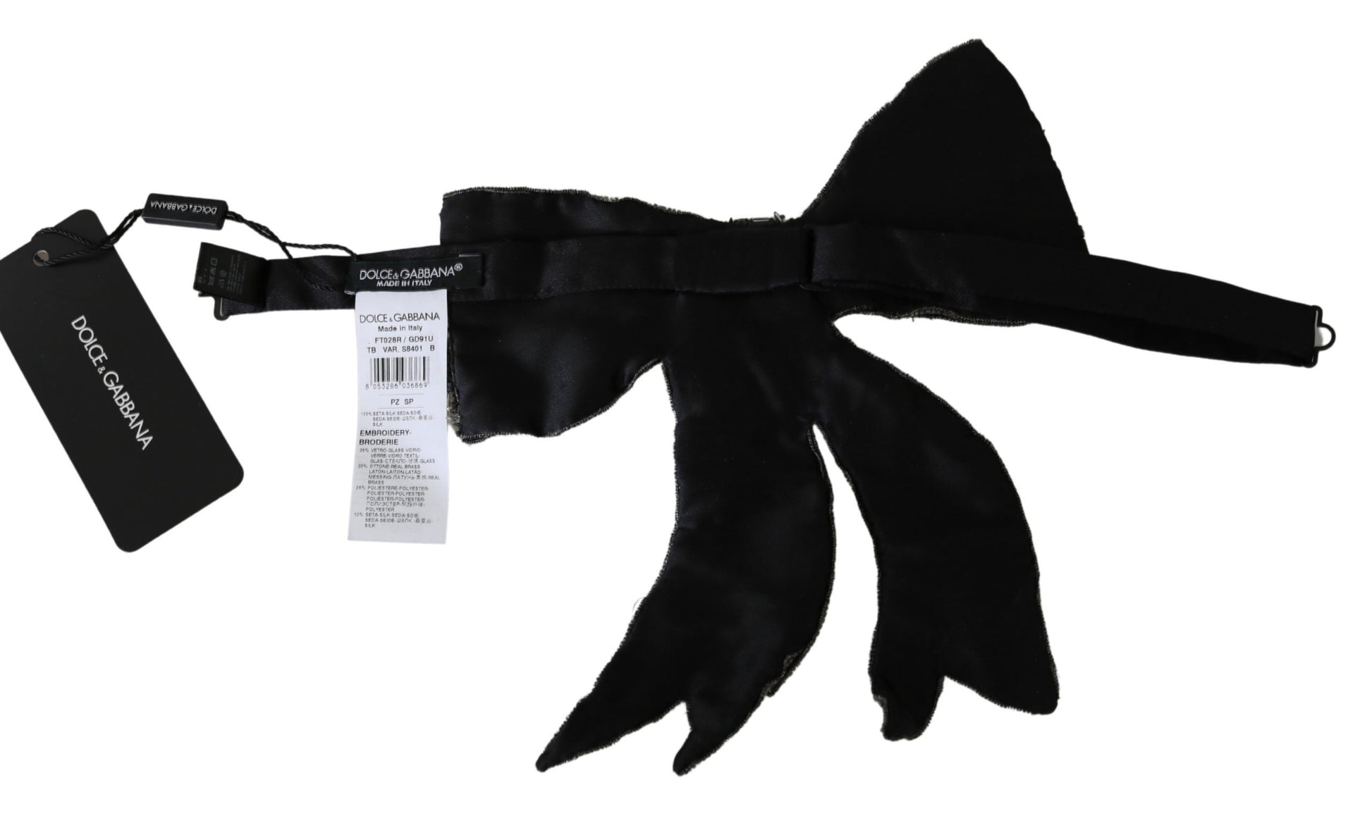 Dolce & Gabbana Silver Crystal Beaded Sequined 100% Silk Catwalk Necklace Bowtie - Whispers Of Wisdom Clothing