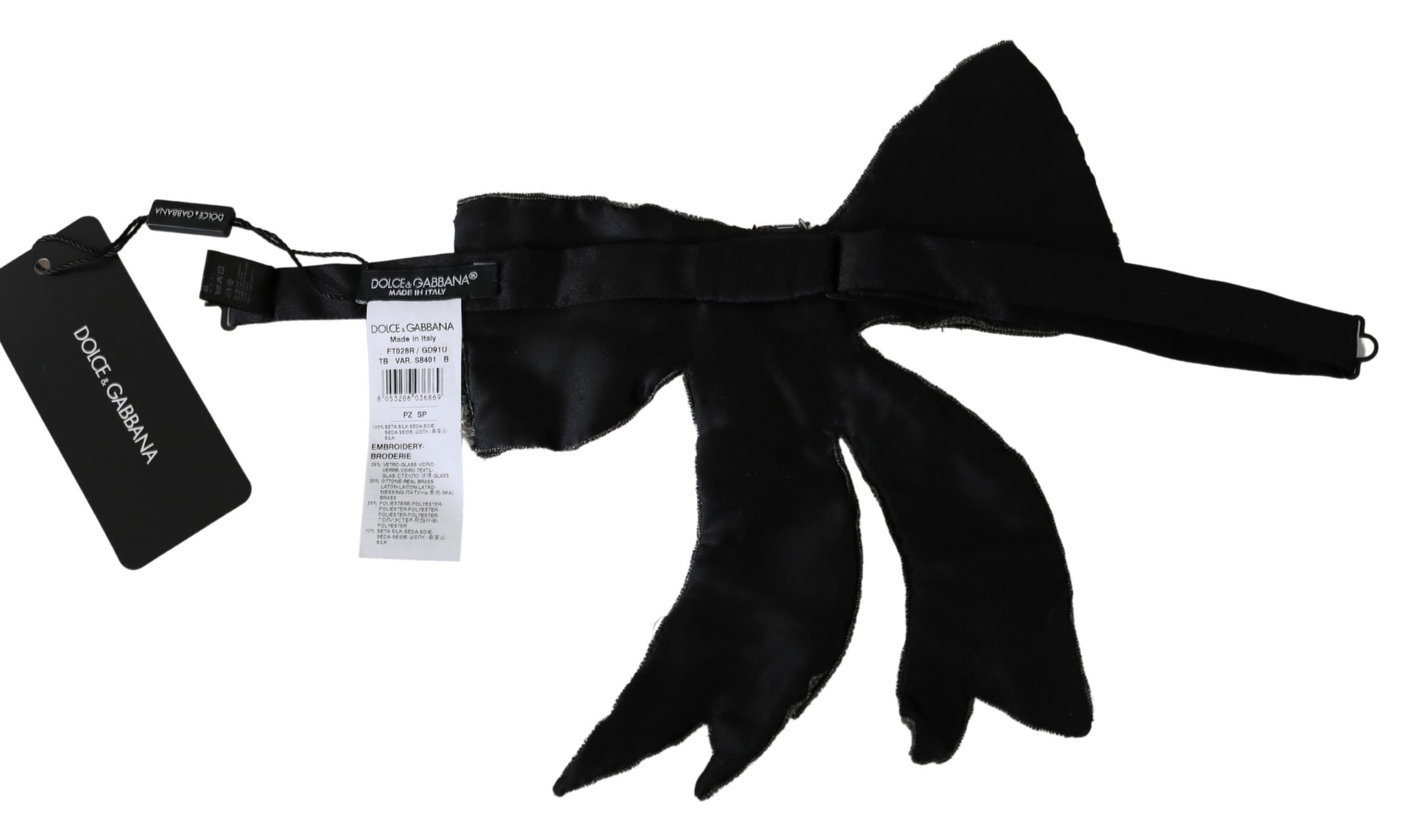 Dolce & Gabbana Silver Crystal Beaded Sequined 100% Silk Catwalk Necklace Bowtie - Whispers Of Wisdom Clothing