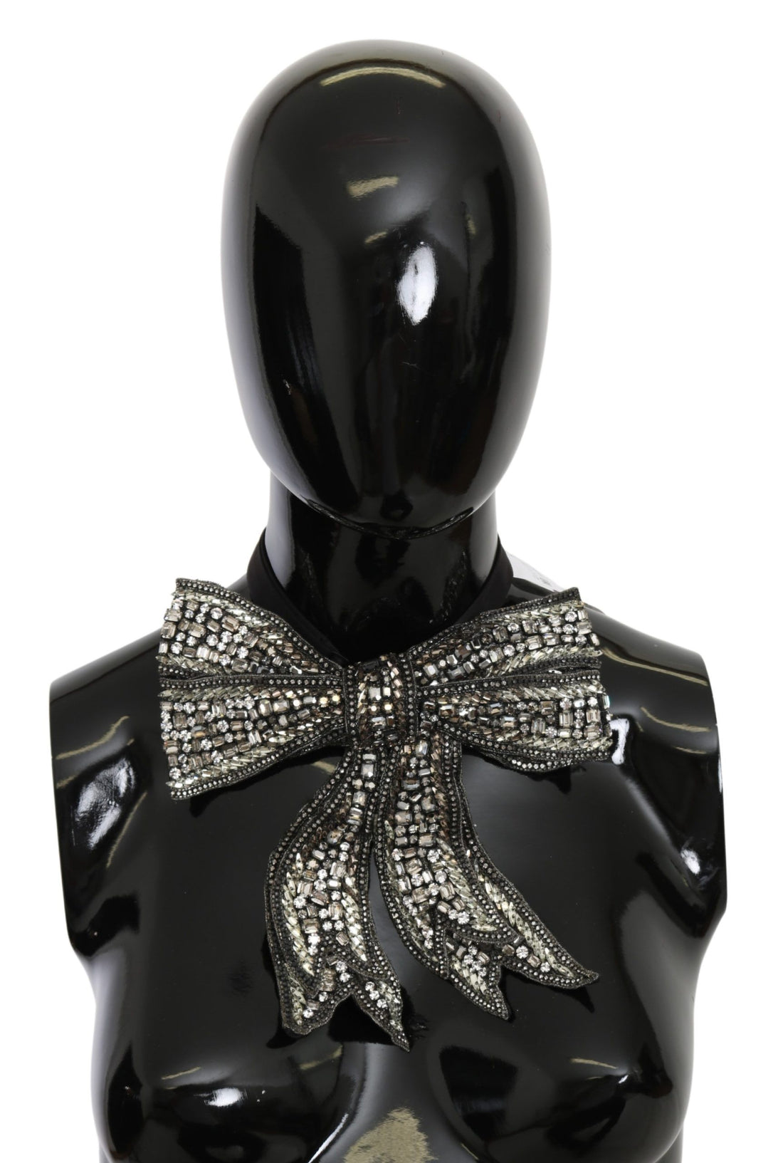 Dolce & Gabbana Silver Crystal Beaded Sequined 100% Silk Catwalk Necklace Bowtie - Whispers Of Wisdom Clothing