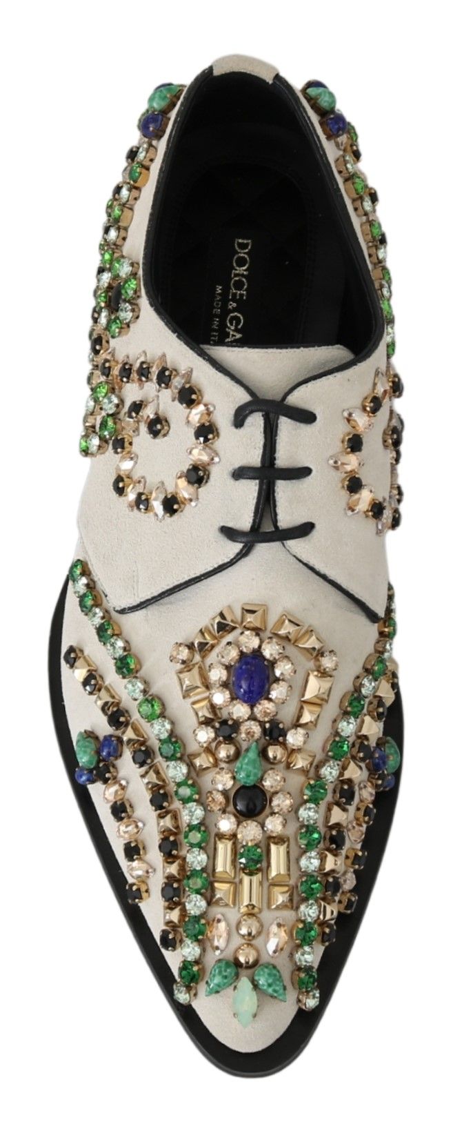 Dolce & Gabbana White Suede Crystal Dress Broque Shoes - Whispers Of Wisdom Clothing