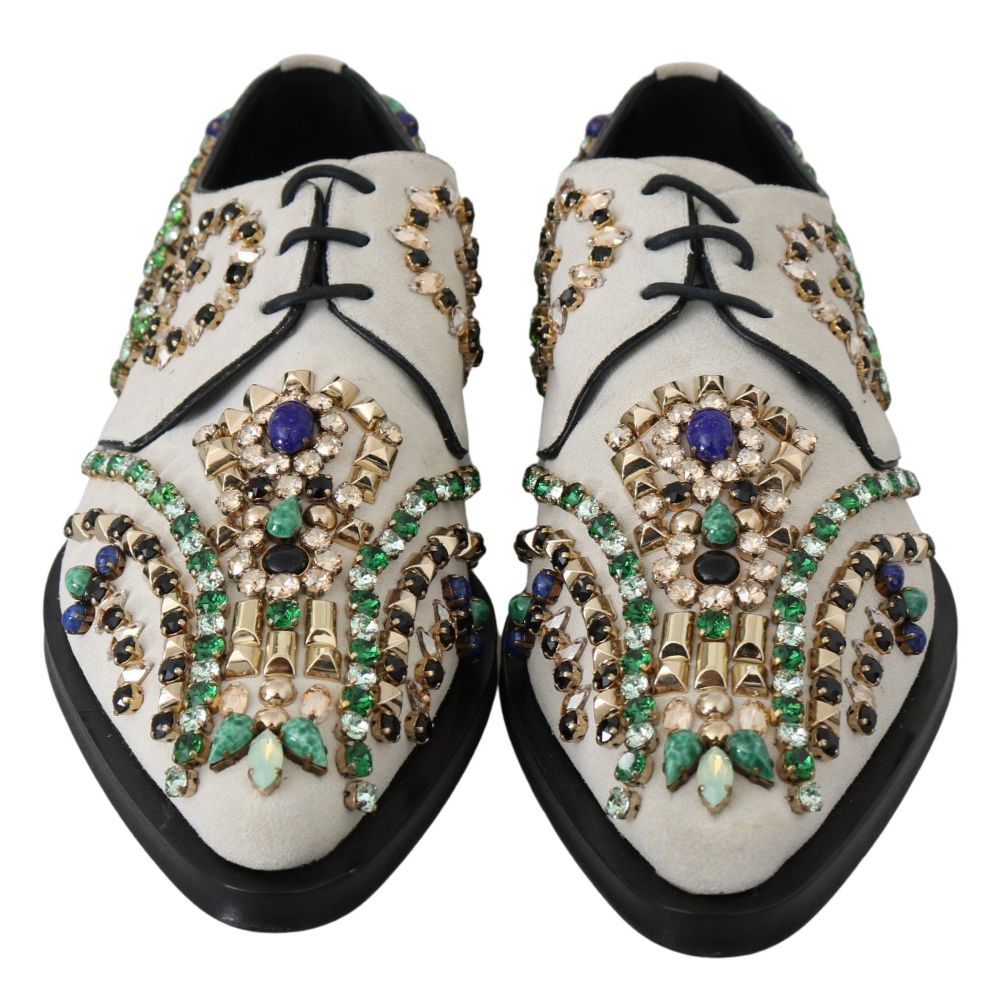 Dolce & Gabbana White Suede Crystal Dress Broque Shoes - Whispers Of Wisdom Clothing