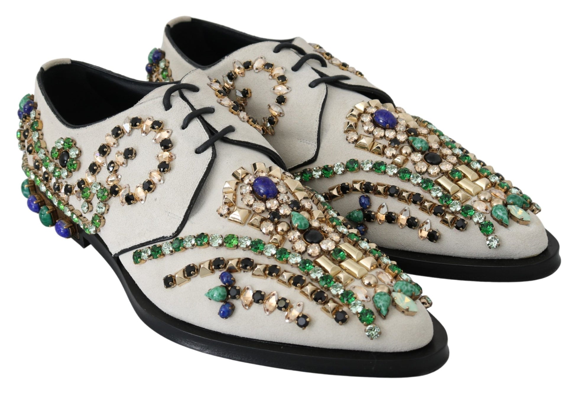 Dolce & Gabbana White Suede Crystal Dress Broque Shoes - Whispers Of Wisdom Clothing