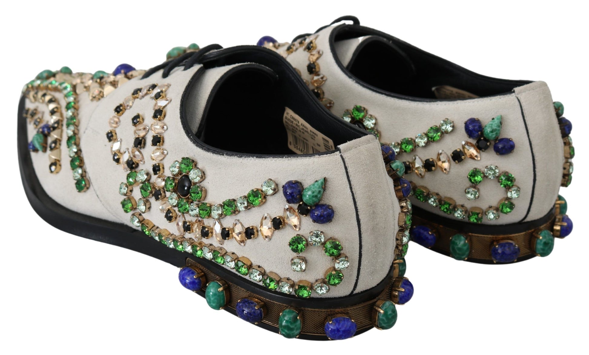 Dolce & Gabbana White Suede Crystal Dress Broque Shoes - Whispers Of Wisdom Clothing