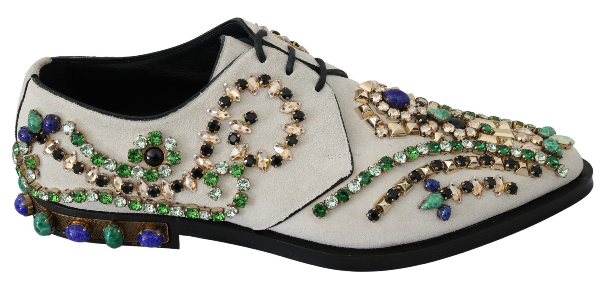 Dolce & Gabbana White Suede Crystal Dress Broque Shoes - Whispers Of Wisdom Clothing