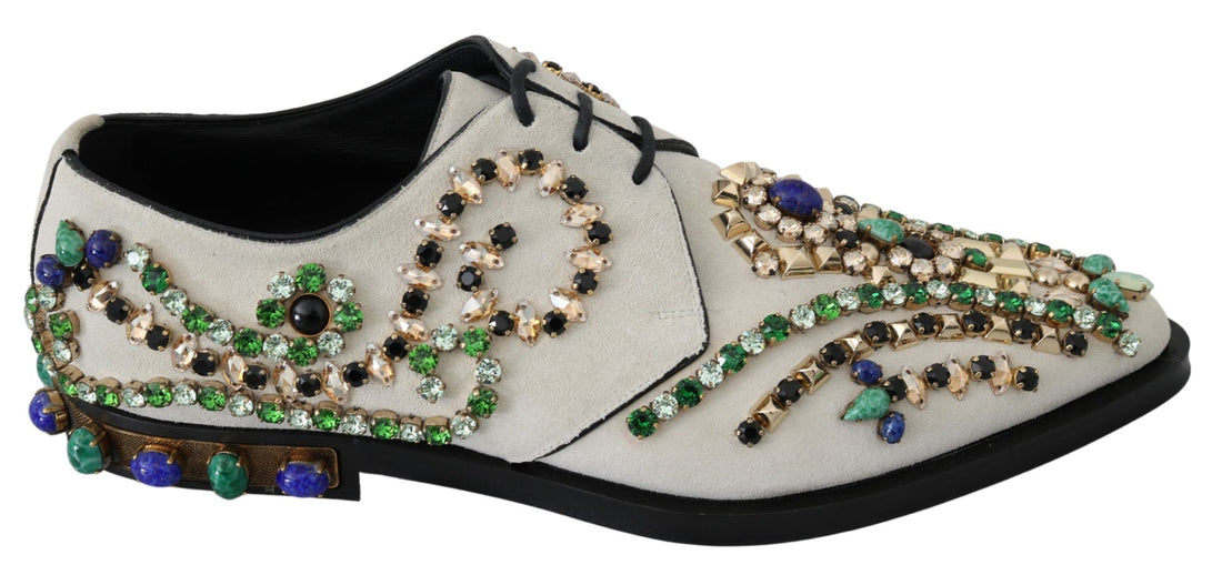 Dolce & Gabbana White Suede Crystal Dress Broque Shoes - Whispers Of Wisdom Clothing