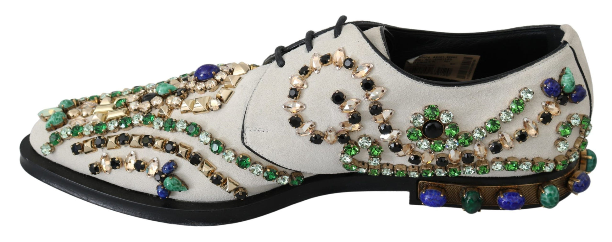Dolce & Gabbana White Suede Crystal Dress Broque Shoes - Whispers Of Wisdom Clothing