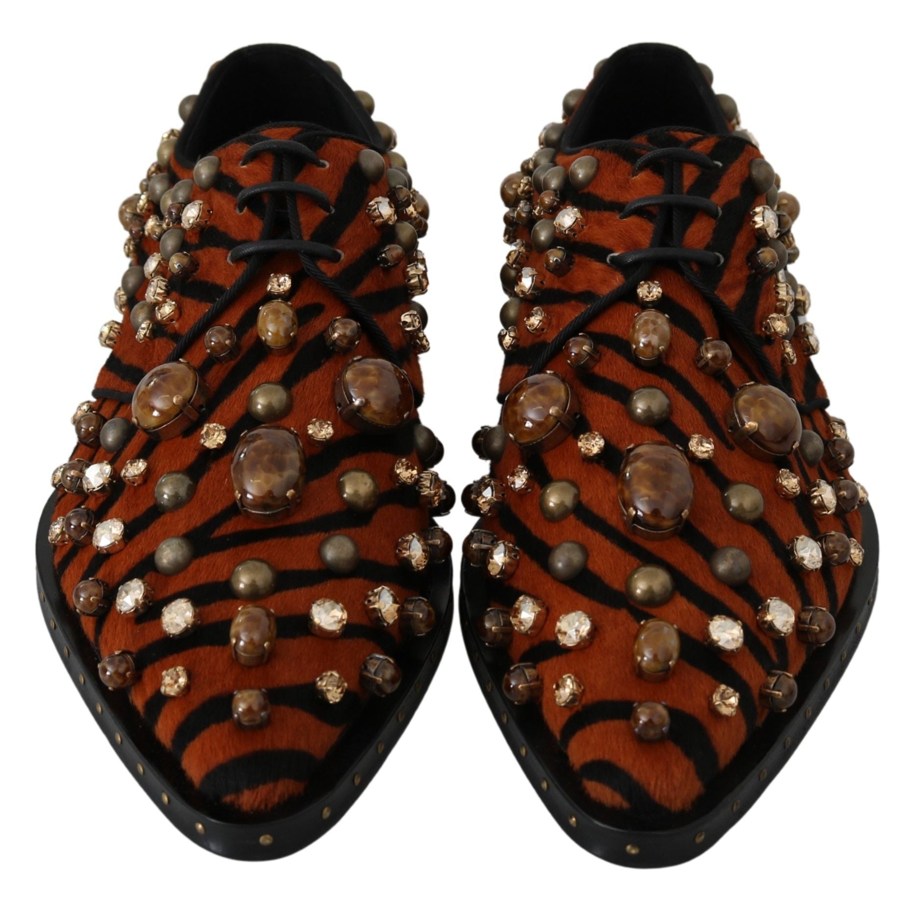 Dolce & Gabbana Orange Pony Hair Crystal Dress Broque Shoes - Whispers Of Wisdom Clothing