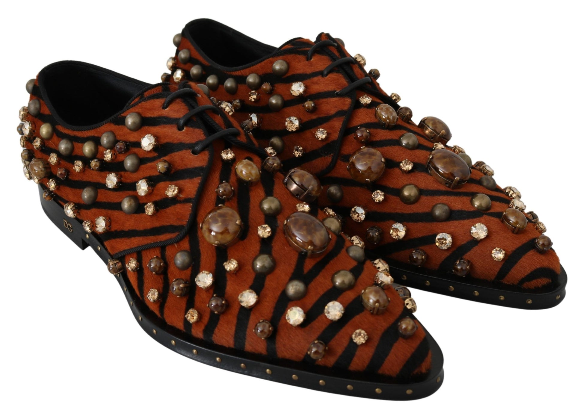 Dolce & Gabbana Orange Pony Hair Crystal Dress Broque Shoes - Whispers Of Wisdom Clothing