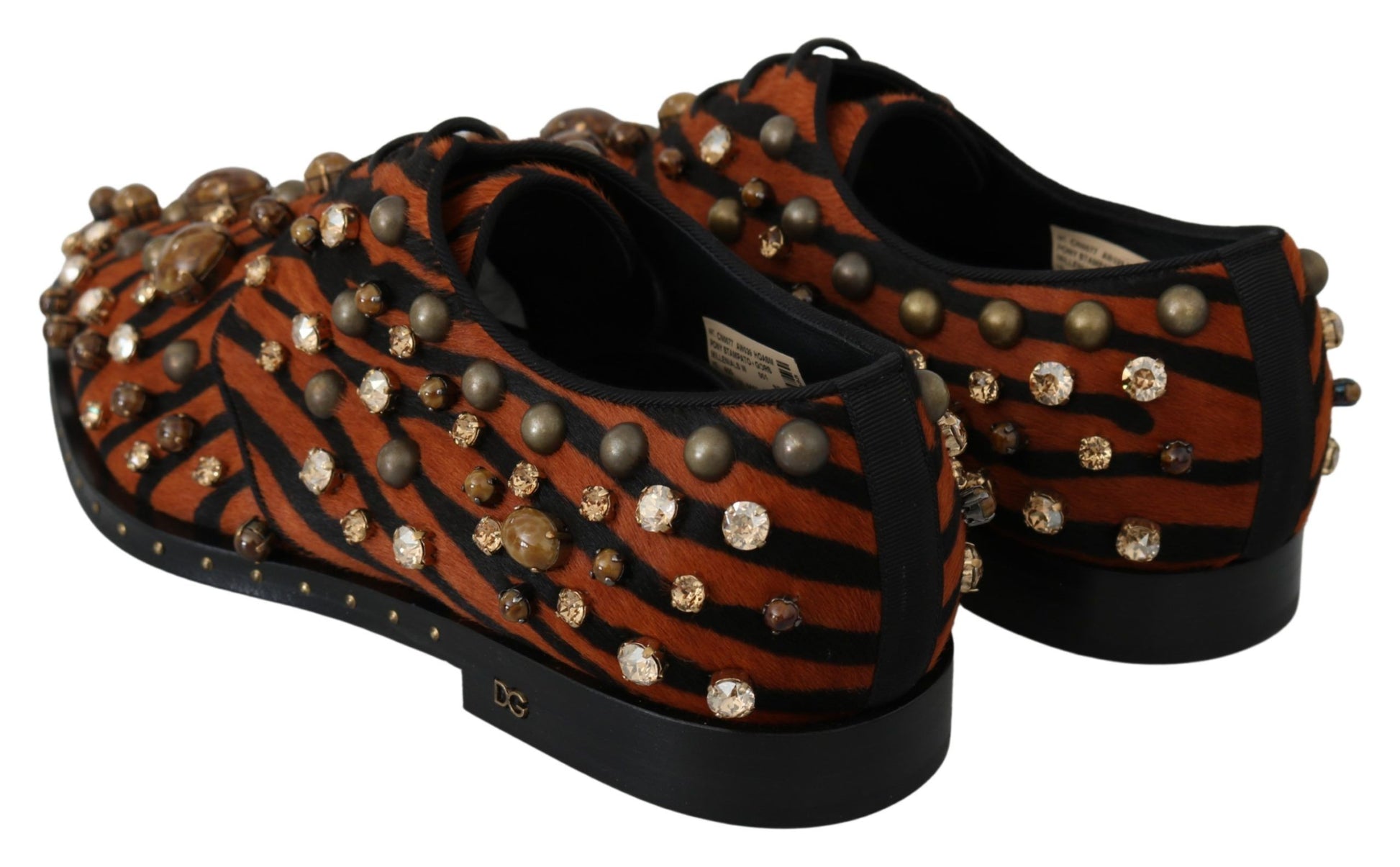 Dolce & Gabbana Orange Pony Hair Crystal Dress Broque Shoes - Whispers Of Wisdom Clothing