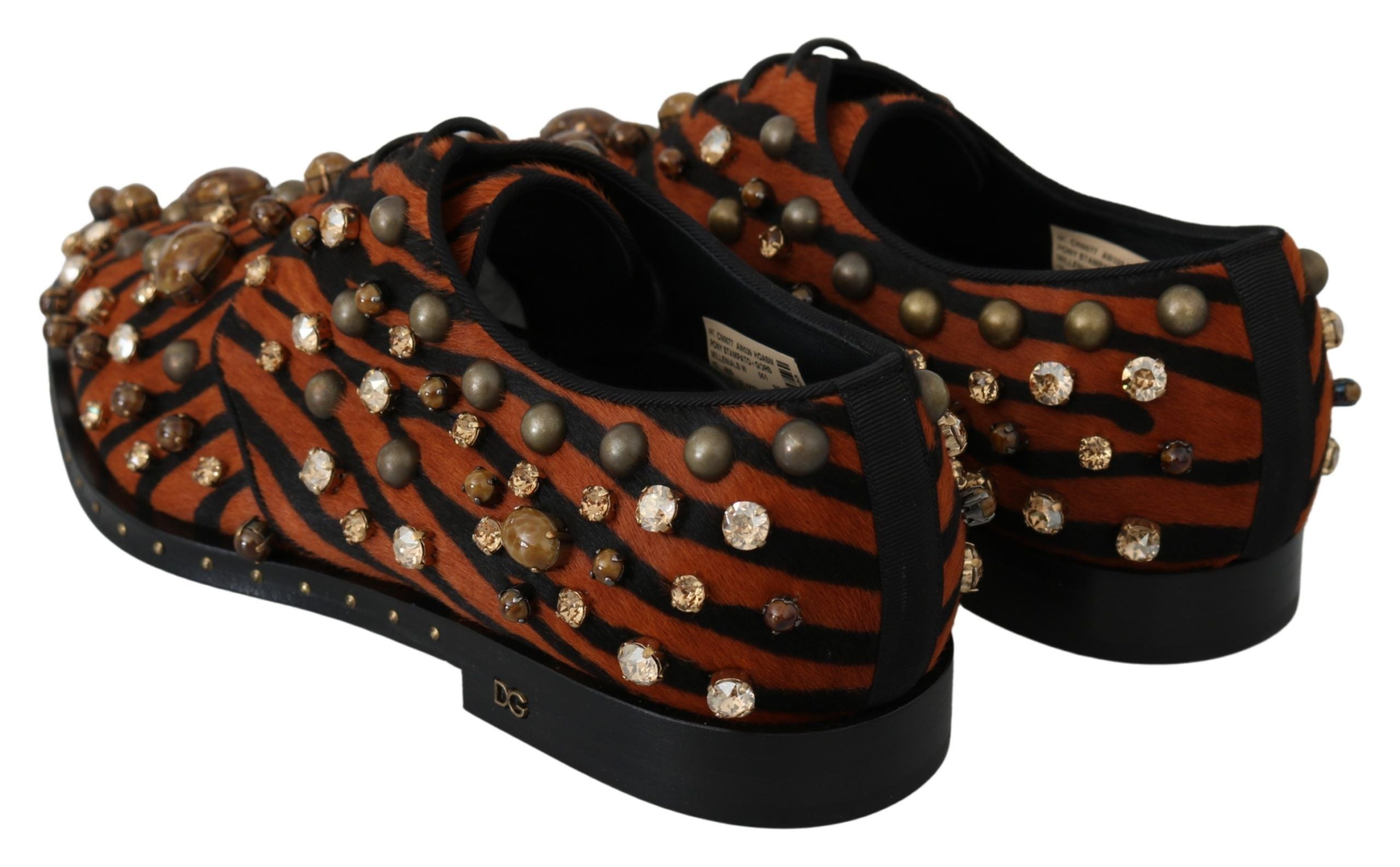 Dolce & Gabbana Orange Pony Hair Crystal Dress Broque Shoes - Whispers Of Wisdom Clothing