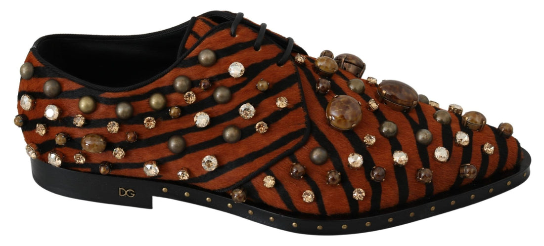 Dolce & Gabbana Orange Pony Hair Crystal Dress Broque Shoes - Whispers Of Wisdom Clothing