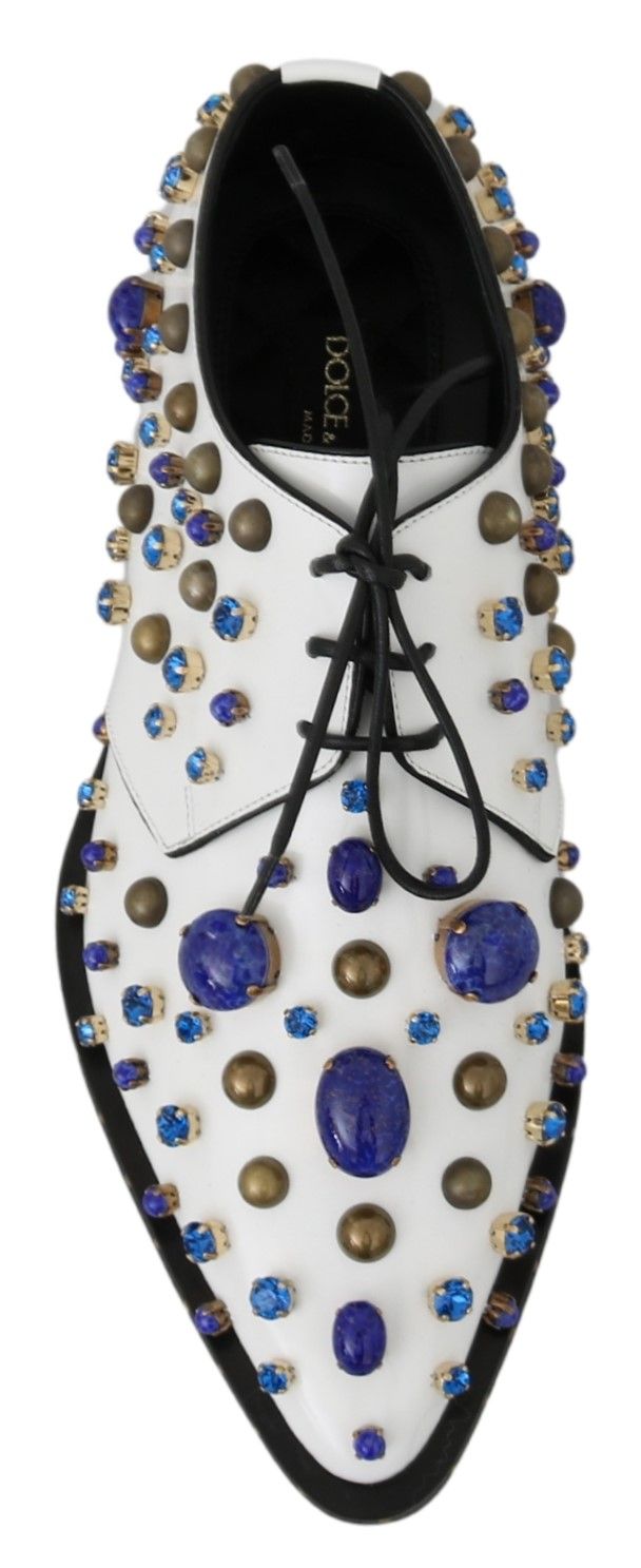 Dolce & Gabbana White Leather Crystals Dress Broque Shoes - Whispers Of Wisdom Clothing