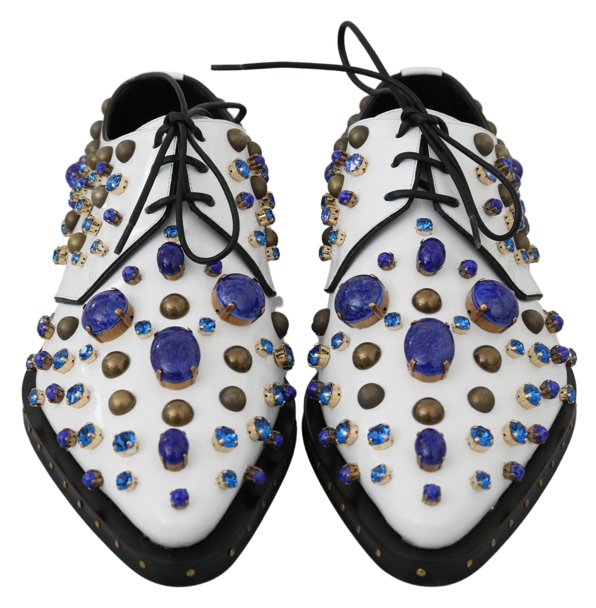 Dolce & Gabbana White Leather Crystals Dress Broque Shoes - Whispers Of Wisdom Clothing