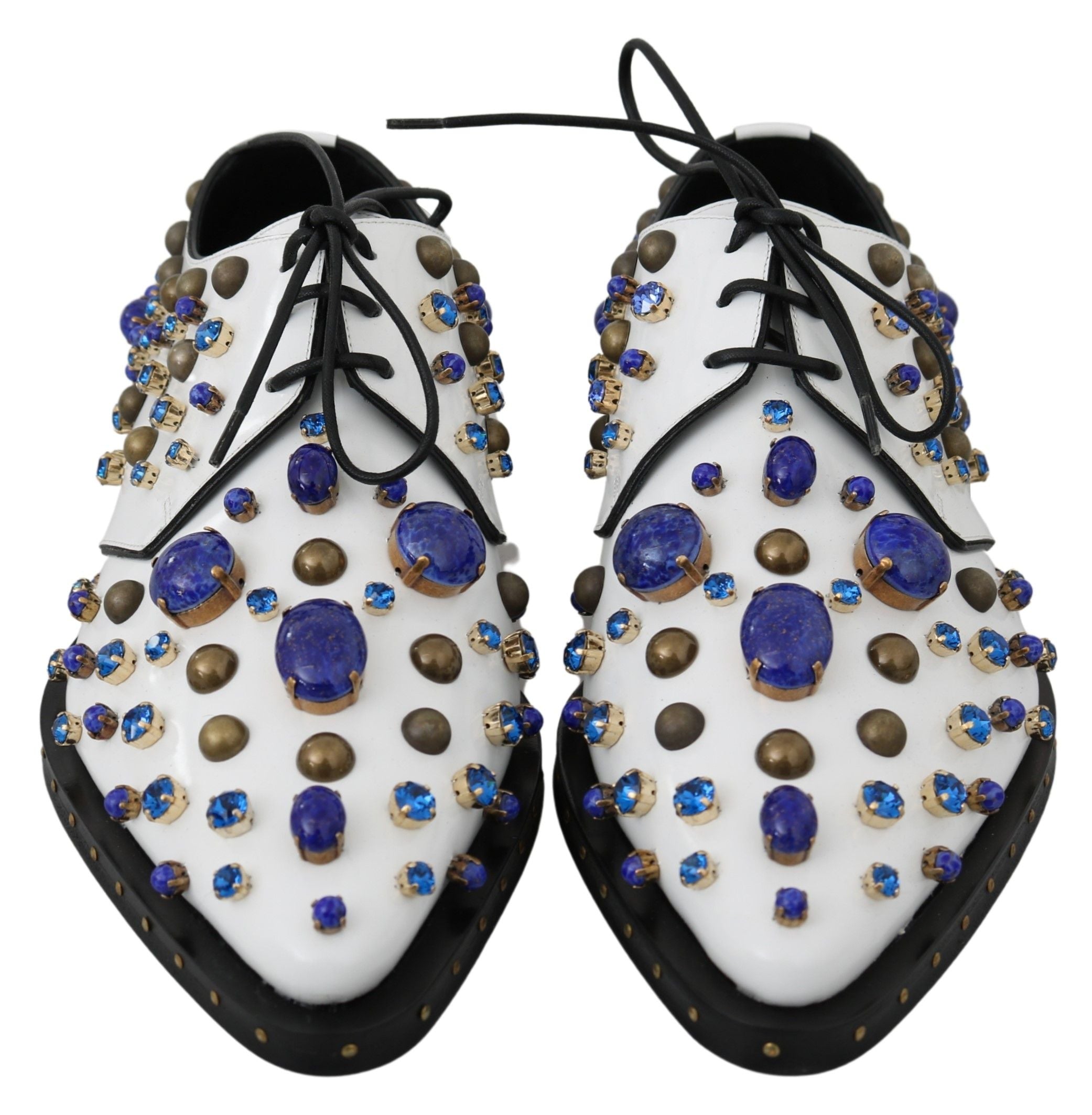 Dolce & Gabbana White Leather Crystals Dress Broque Shoes - Whispers Of Wisdom Clothing
