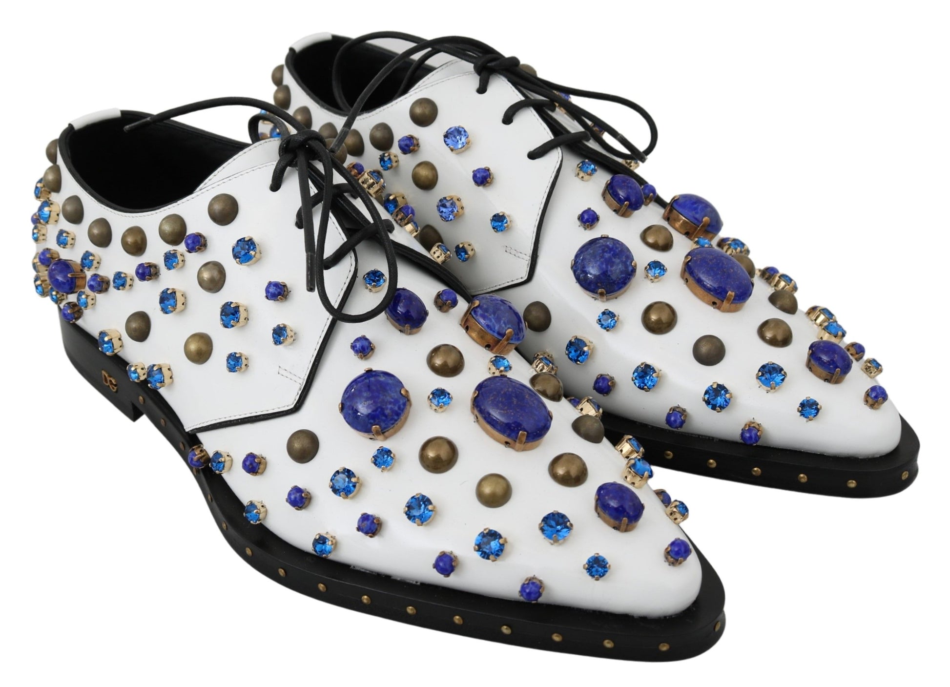 Dolce & Gabbana White Leather Crystals Dress Broque Shoes - Whispers Of Wisdom Clothing