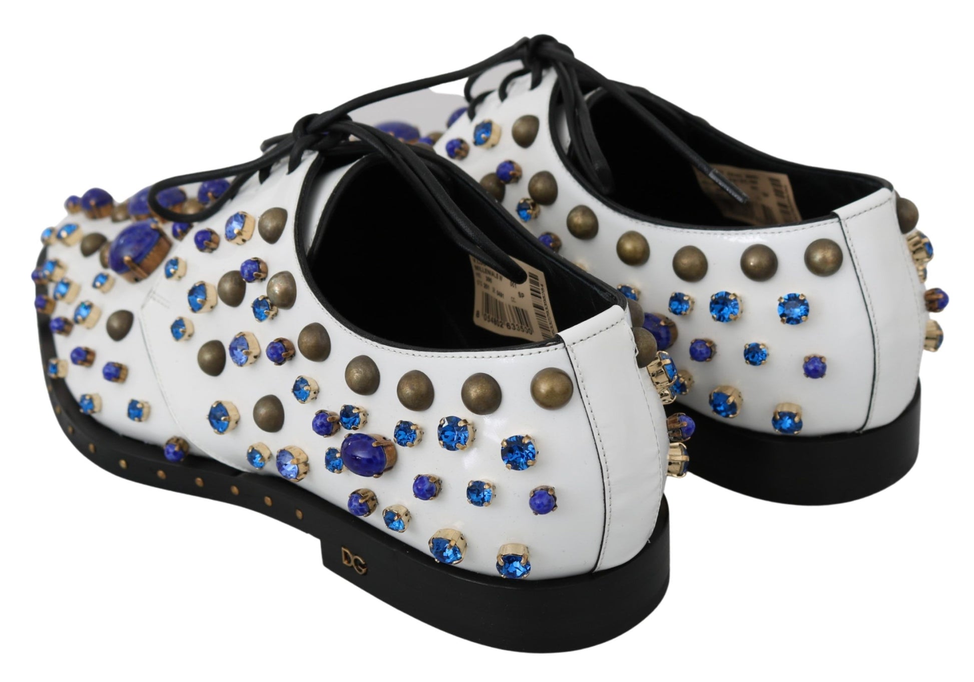 Dolce & Gabbana White Leather Crystals Dress Broque Shoes - Whispers Of Wisdom Clothing