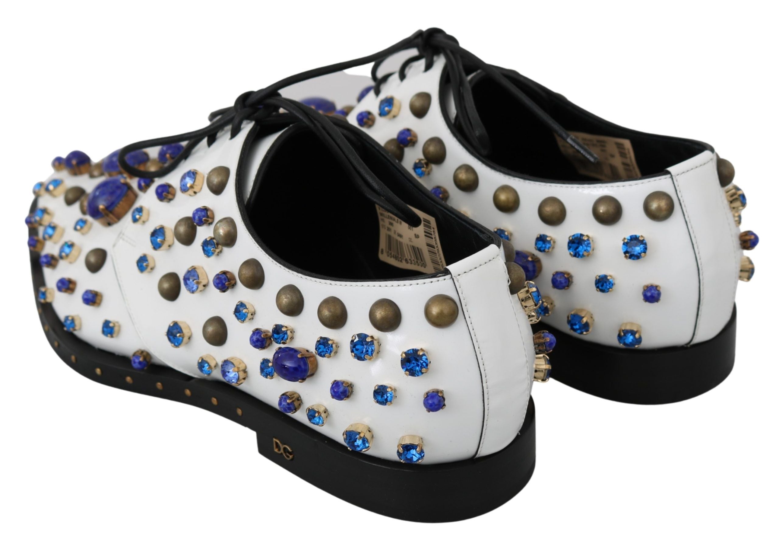 Dolce & Gabbana White Leather Crystals Dress Broque Shoes - Whispers Of Wisdom Clothing