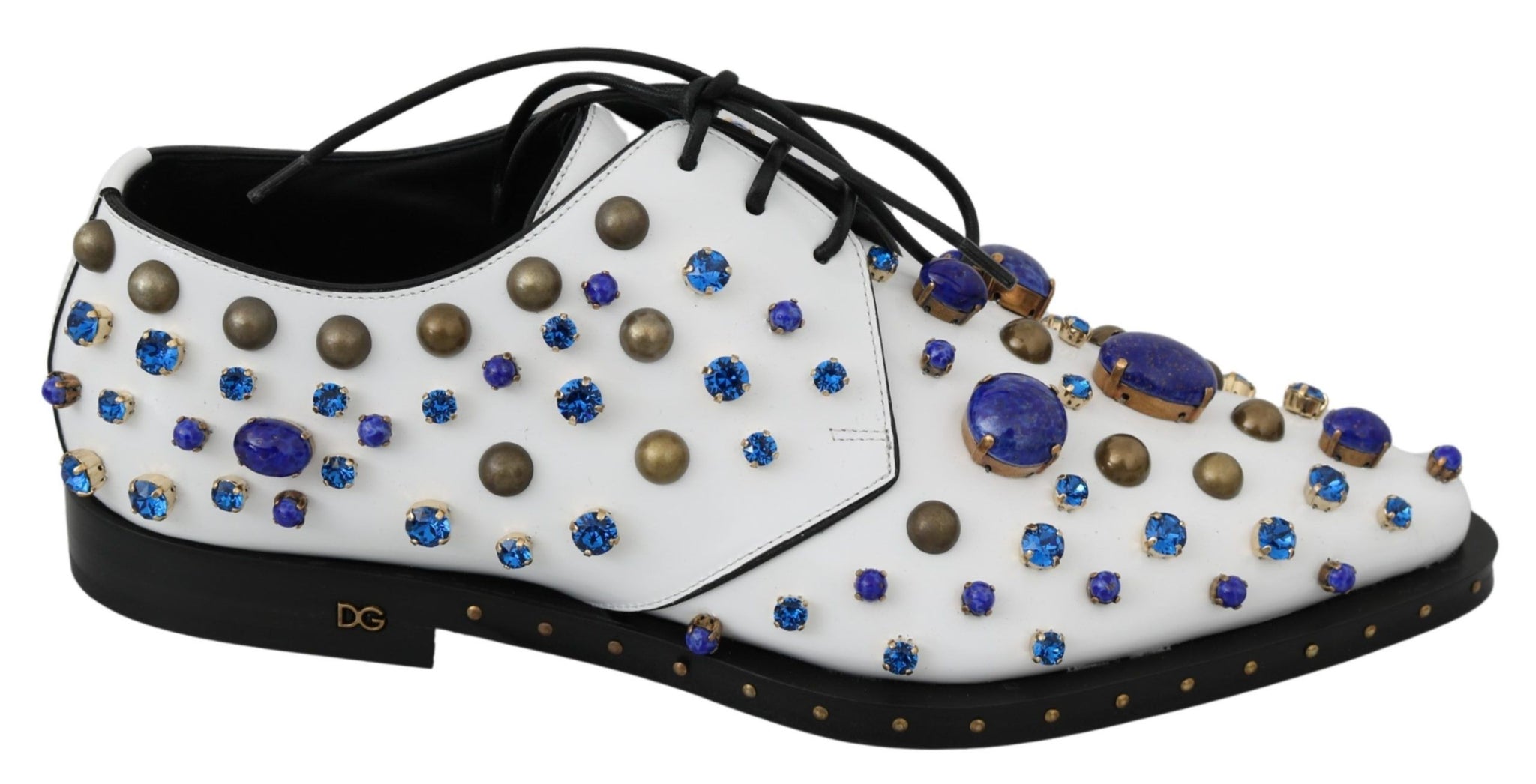 Dolce & Gabbana White Leather Crystals Dress Broque Shoes - Whispers Of Wisdom Clothing