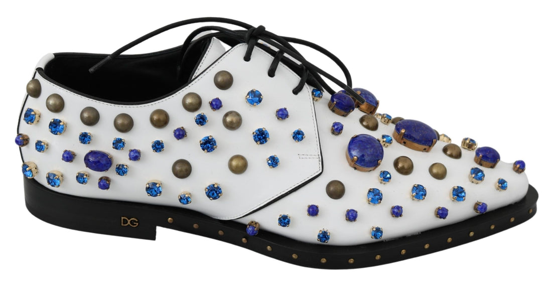 Dolce & Gabbana White Leather Crystals Dress Broque Shoes - Whispers Of Wisdom Clothing