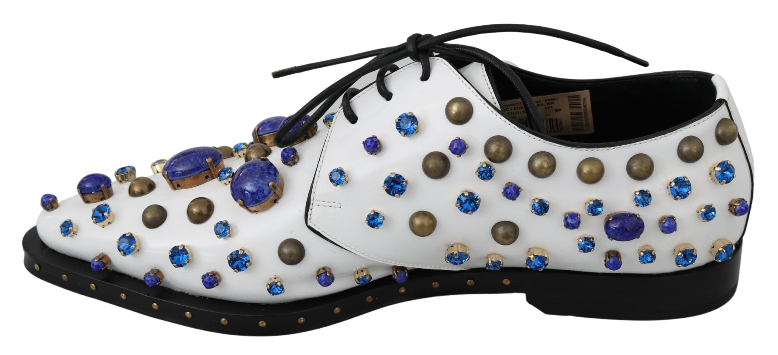 Dolce & Gabbana White Leather Crystals Dress Broque Shoes - Whispers Of Wisdom Clothing