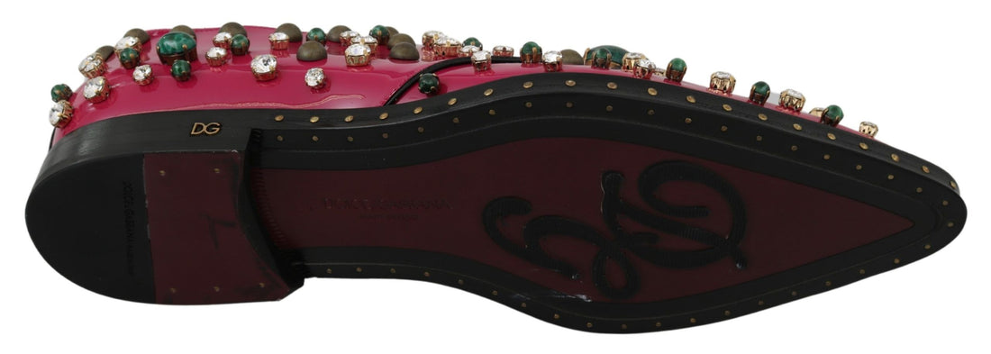 Dolce & Gabbana Pink Leather Crystals Dress Broque Shoes - Whispers Of Wisdom Clothing