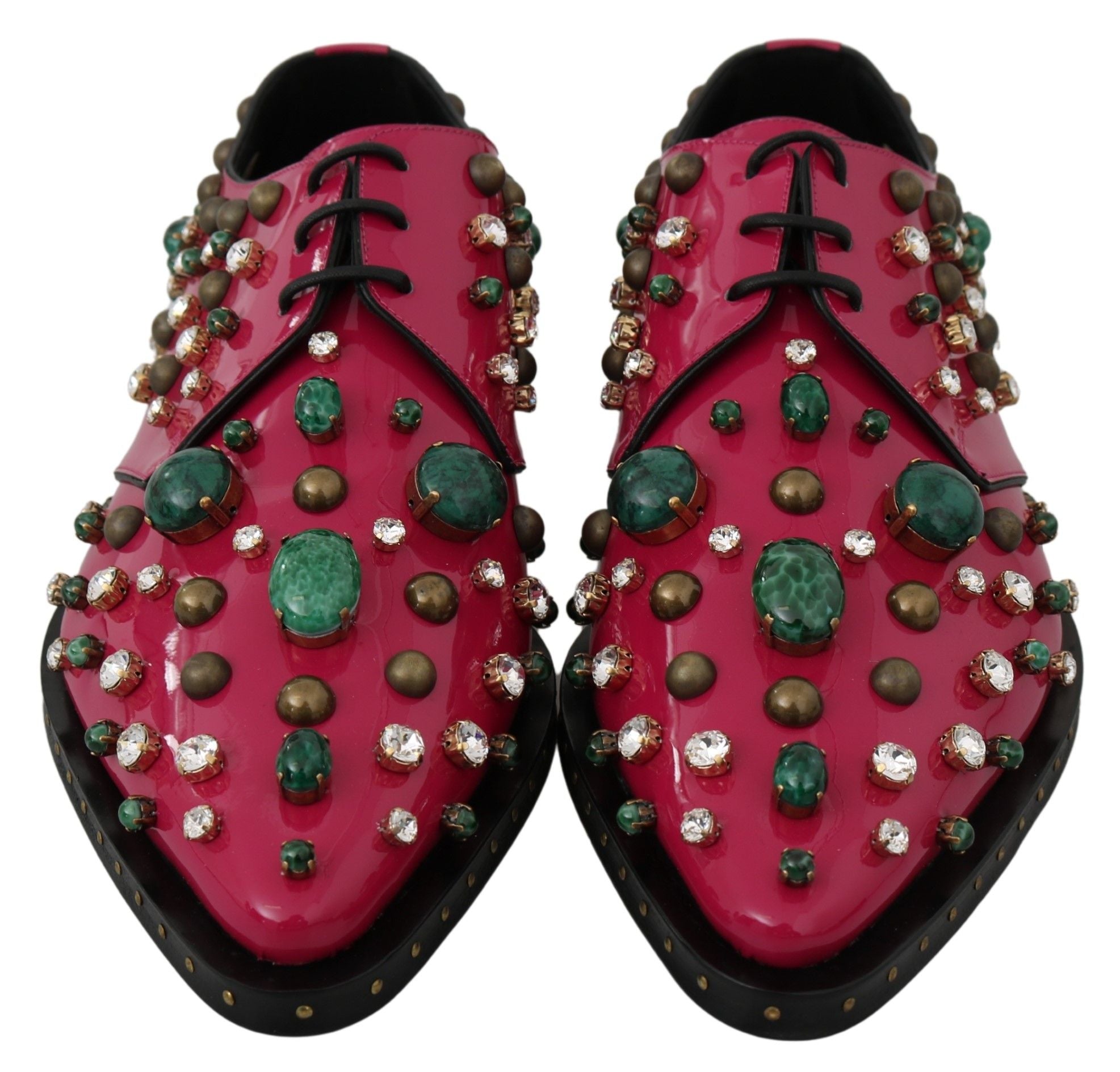 Dolce & Gabbana Pink Leather Crystals Dress Broque Shoes - Whispers Of Wisdom Clothing