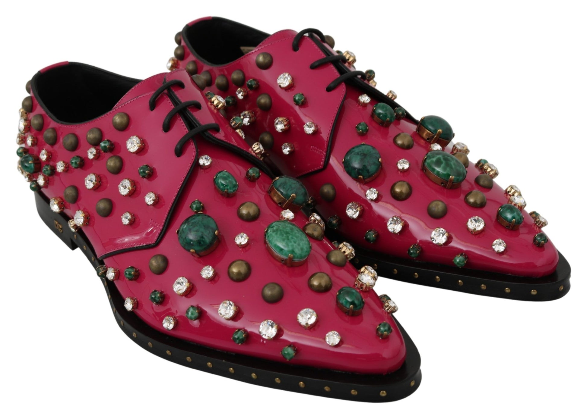 Dolce & Gabbana Pink Leather Crystals Dress Broque Shoes - Whispers Of Wisdom Clothing