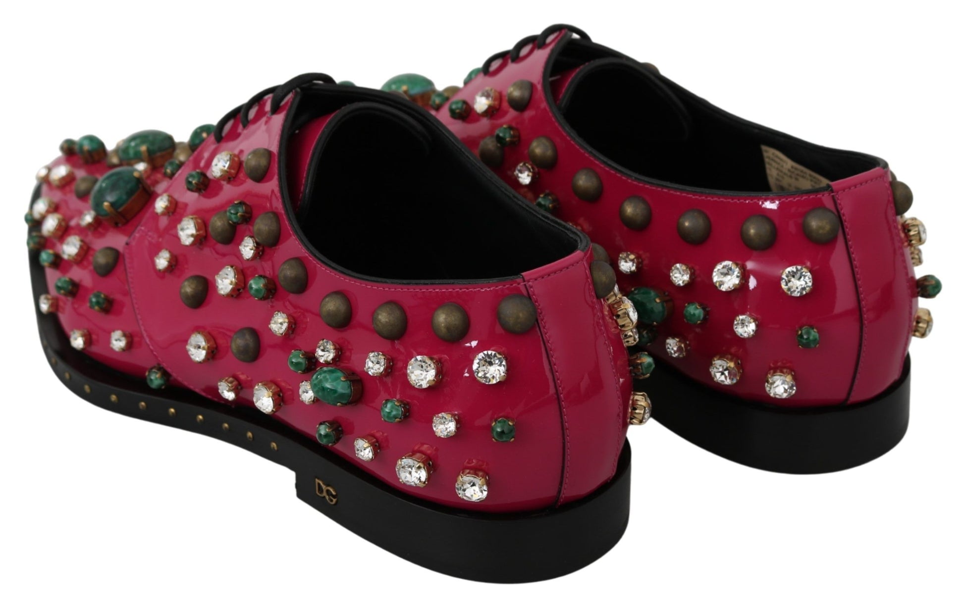 Dolce & Gabbana Pink Leather Crystals Dress Broque Shoes - Whispers Of Wisdom Clothing