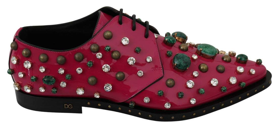 Dolce & Gabbana Pink Leather Crystals Dress Broque Shoes - Whispers Of Wisdom Clothing
