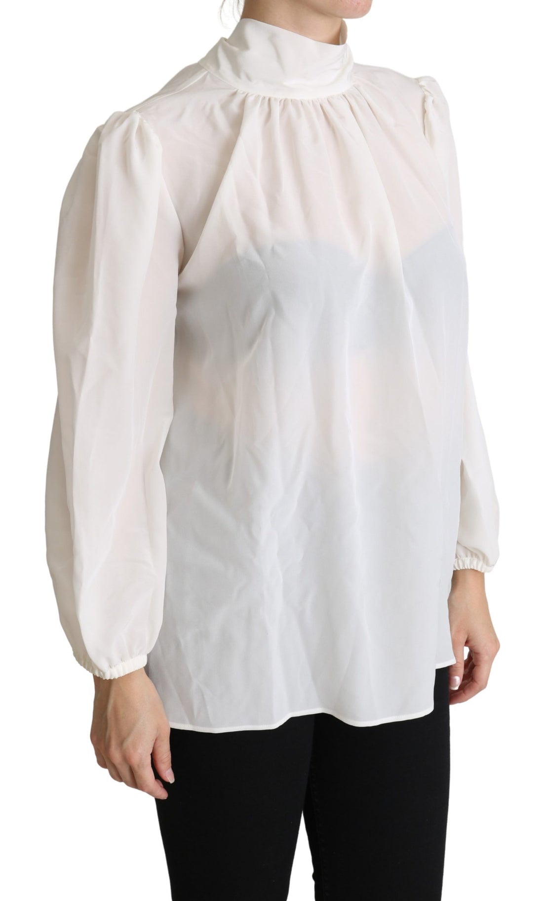 Dolce & Gabbana White Silk Pussy Bow Long Sleeved Top Blouse - Whispers Of Wisdom Clothing
