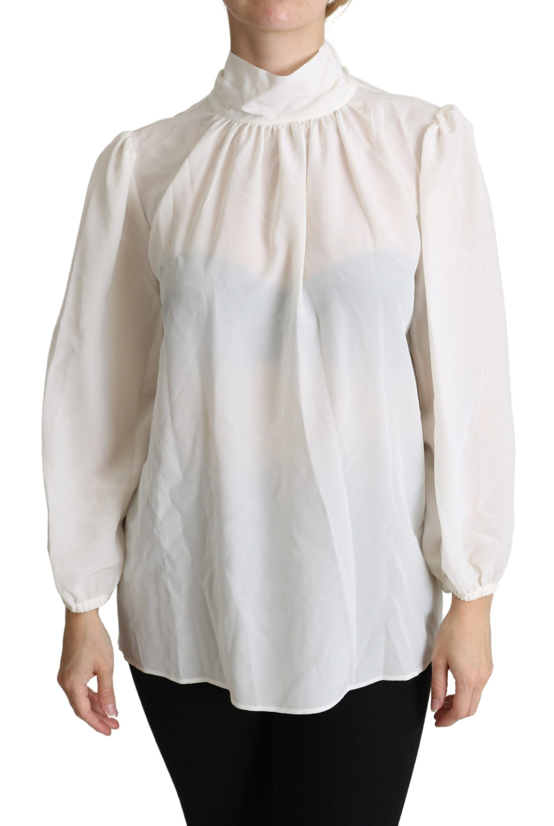 Dolce & Gabbana White Silk Pussy Bow Long Sleeved Top Blouse - Whispers Of Wisdom Clothing