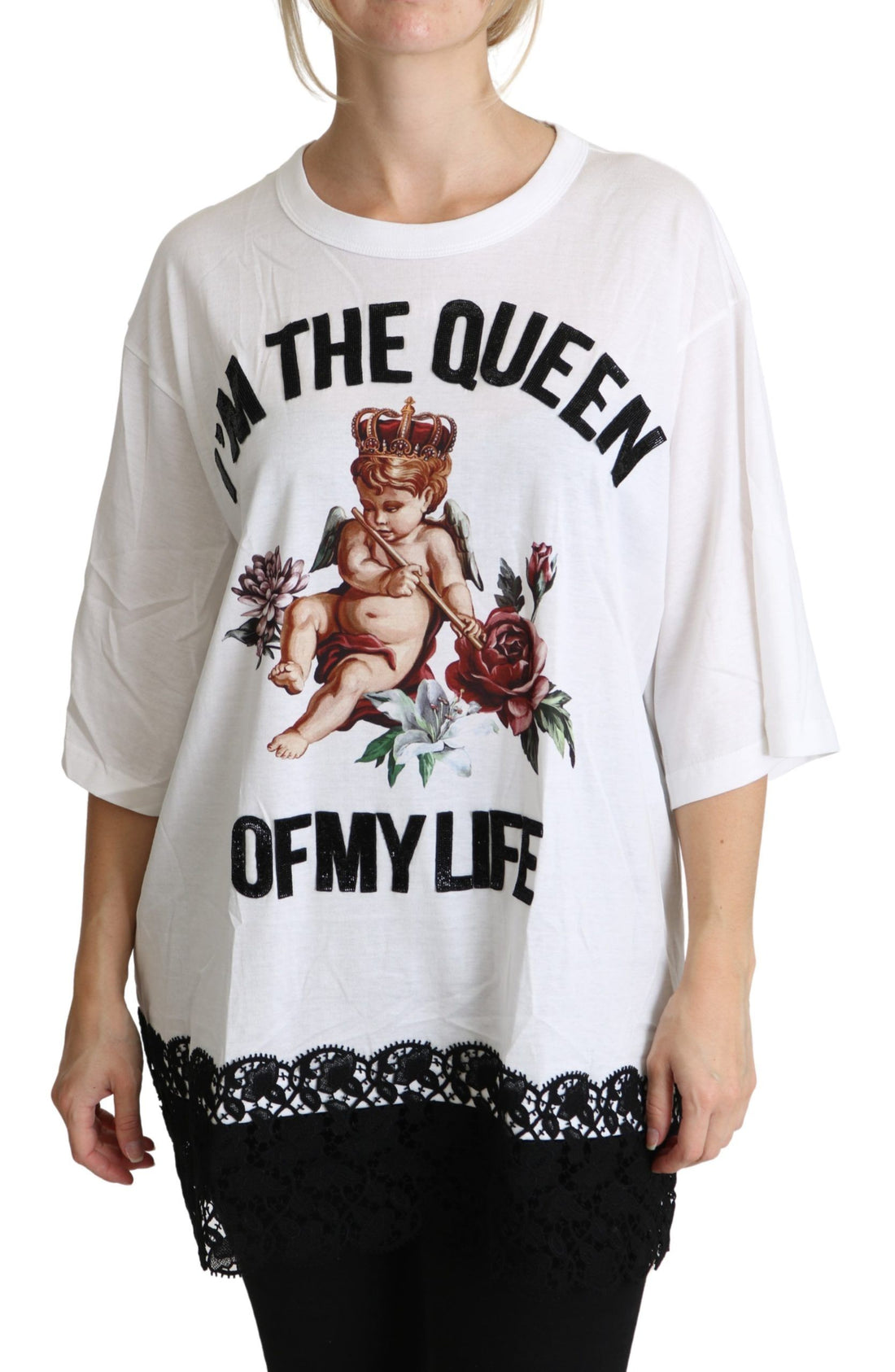 Dolce & Gabbana White Angel Print Cotton Round Neck Shirt Tops - Whispers Of Wisdom Clothing