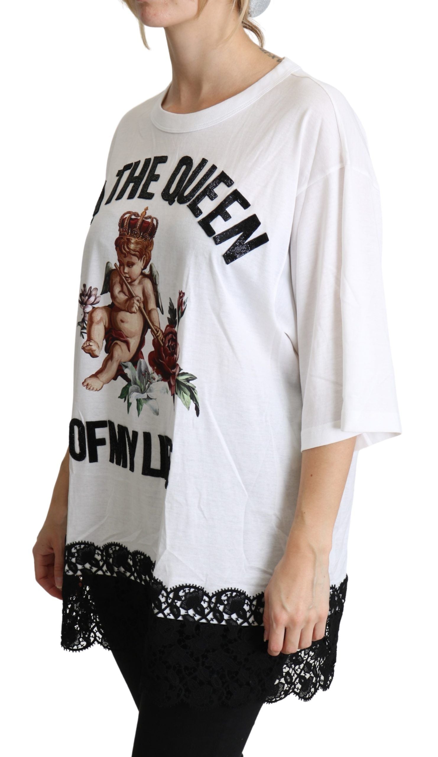 Dolce & Gabbana White Angel Print Cotton Round Neck Shirt Tops - Whispers Of Wisdom Clothing