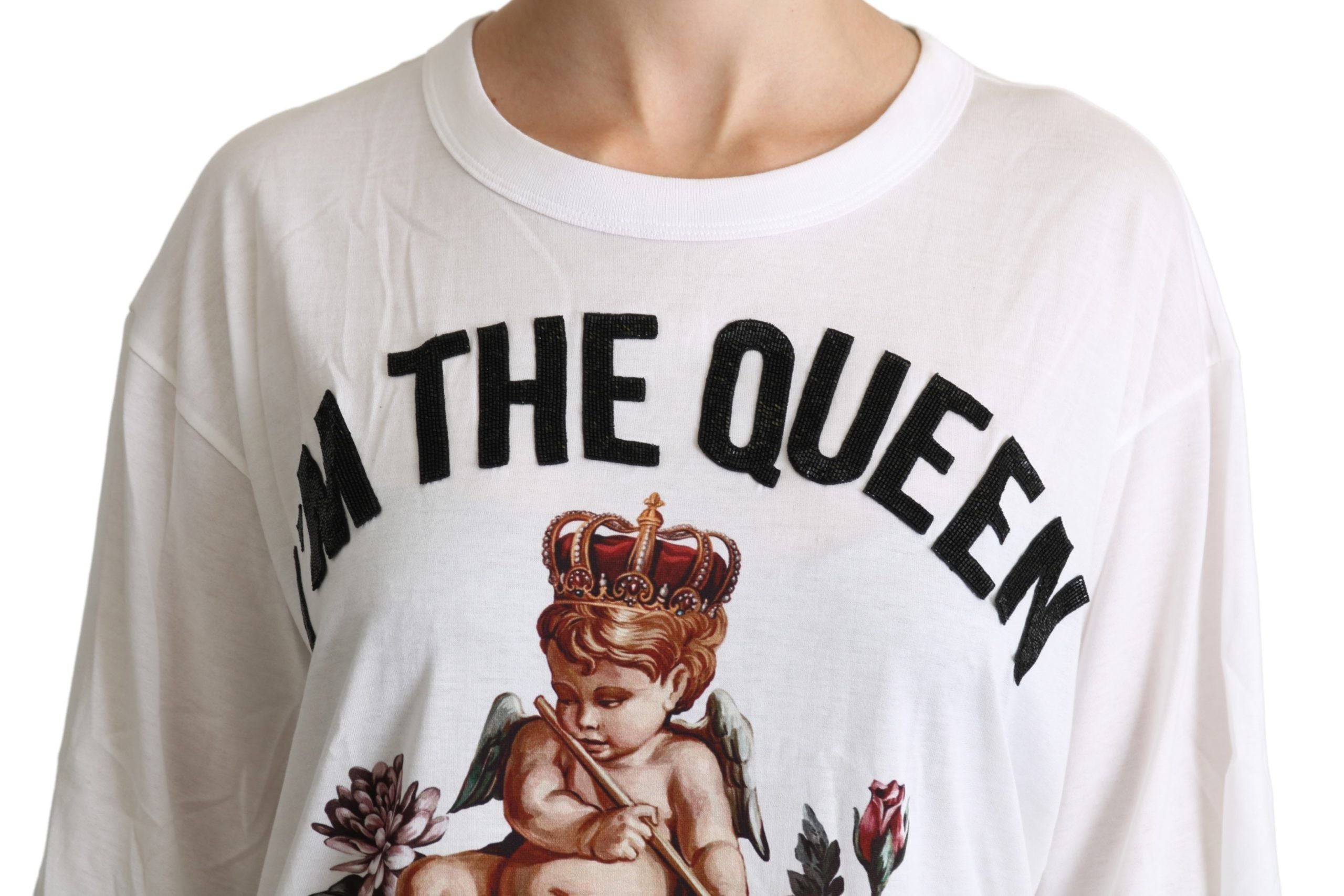 Dolce & Gabbana White Angel Print Cotton Round Neck Shirt Tops - Whispers Of Wisdom Clothing