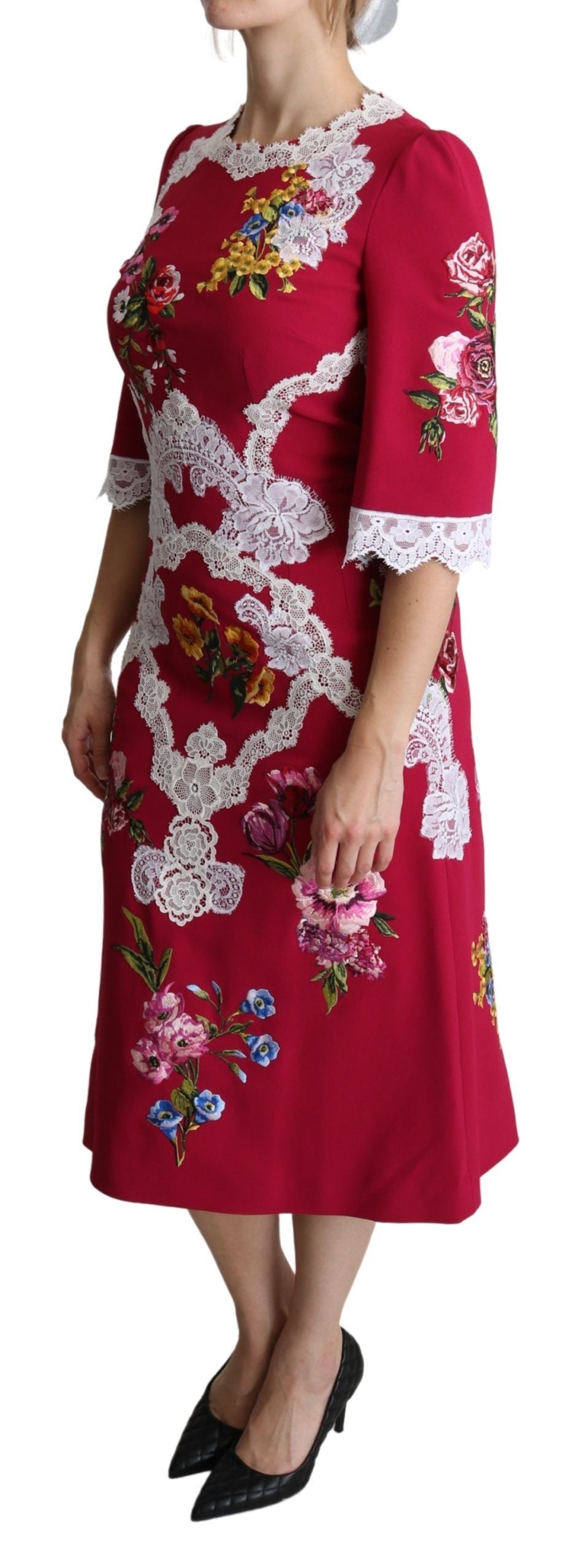 Dolce & Gabbana Red Floral Embroidered Sheath Midi Dress - Whispers Of Wisdom Clothing
