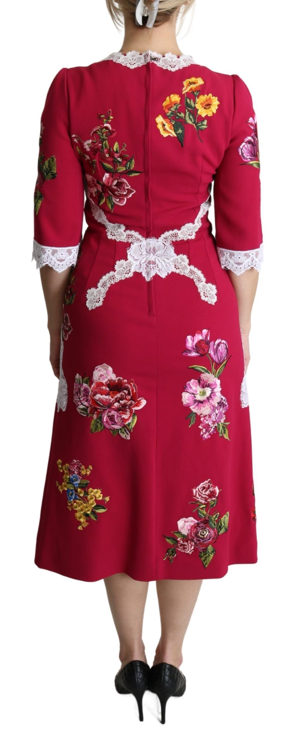 Dolce & Gabbana Red Floral Embroidered Sheath Midi Dress - Whispers Of Wisdom Clothing