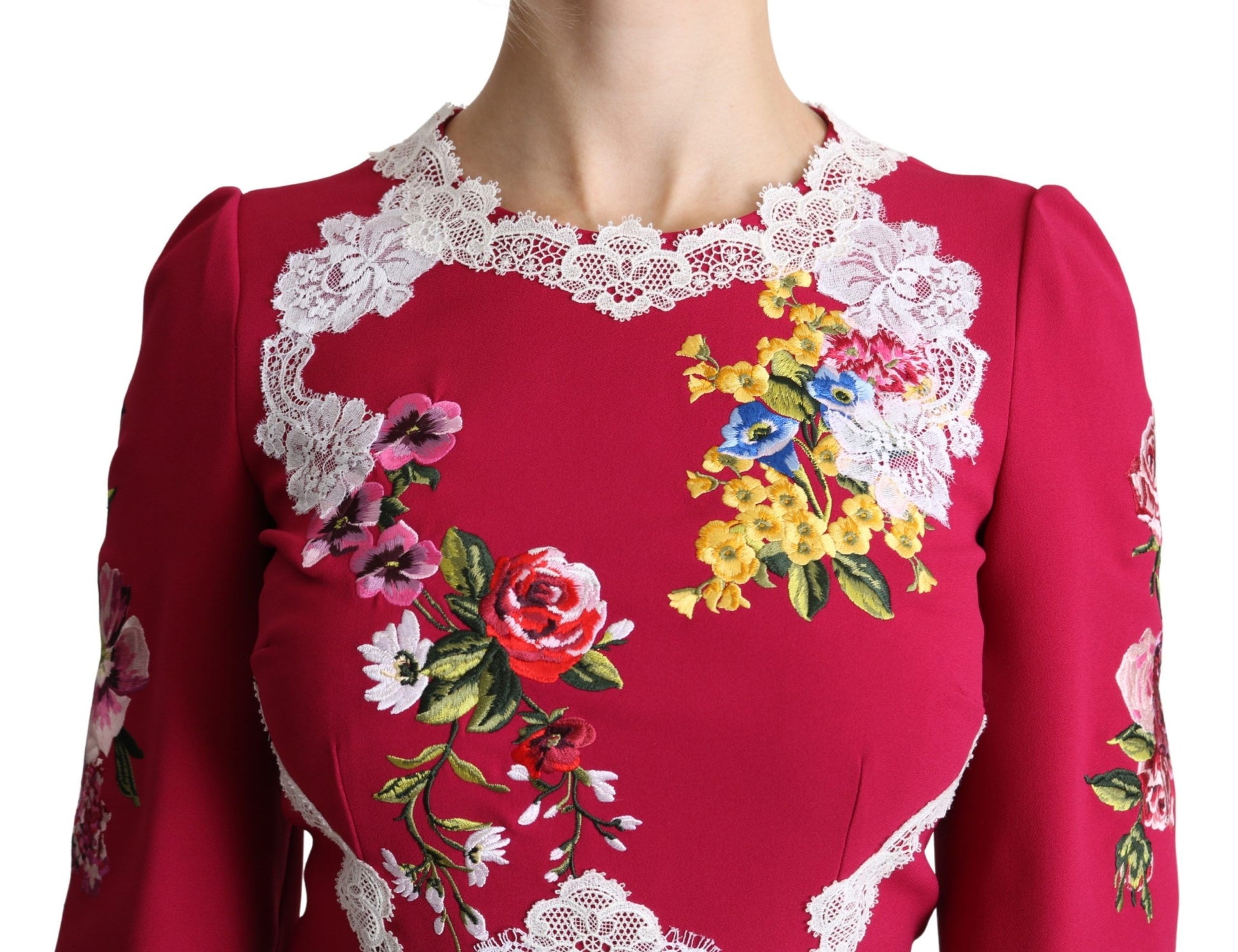Dolce & Gabbana Red Floral Embroidered Sheath Midi Dress - Whispers Of Wisdom Clothing