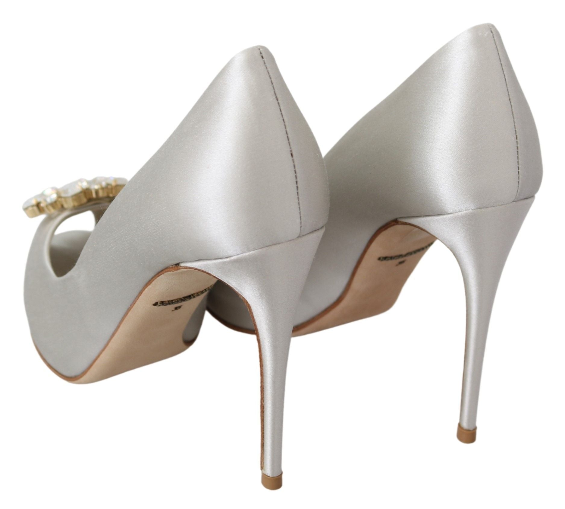 Dolce & Gabbana White Crystals Peep Toe Heels Satin Pumps Shoes - Whispers Of Wisdom Clothing