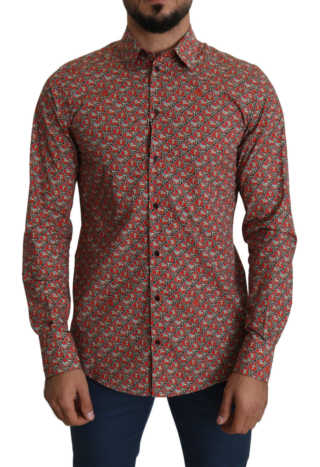 Dolce & Gabbana Red Printed Knight Formal Dress MARTINI Shirt - Whispers Of Wisdom Clothing