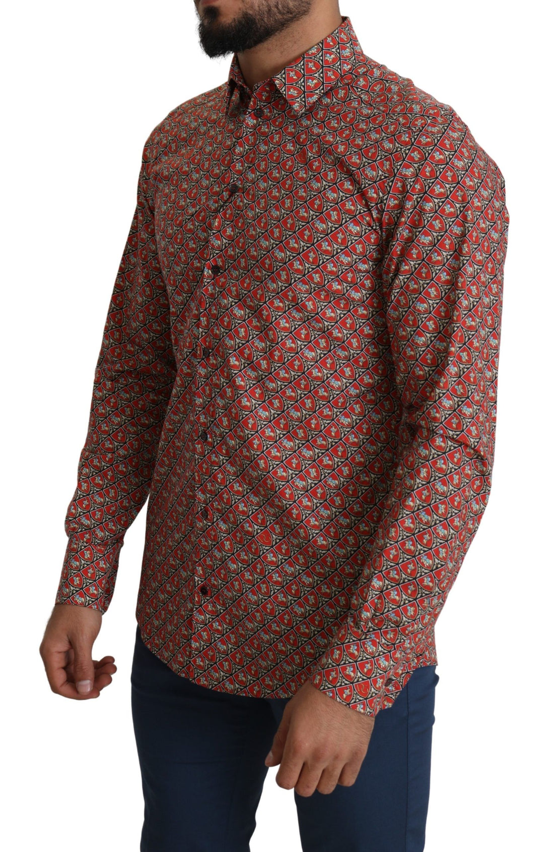 Dolce & Gabbana Red Printed Knight Formal Dress MARTINI Shirt - Whispers Of Wisdom Clothing