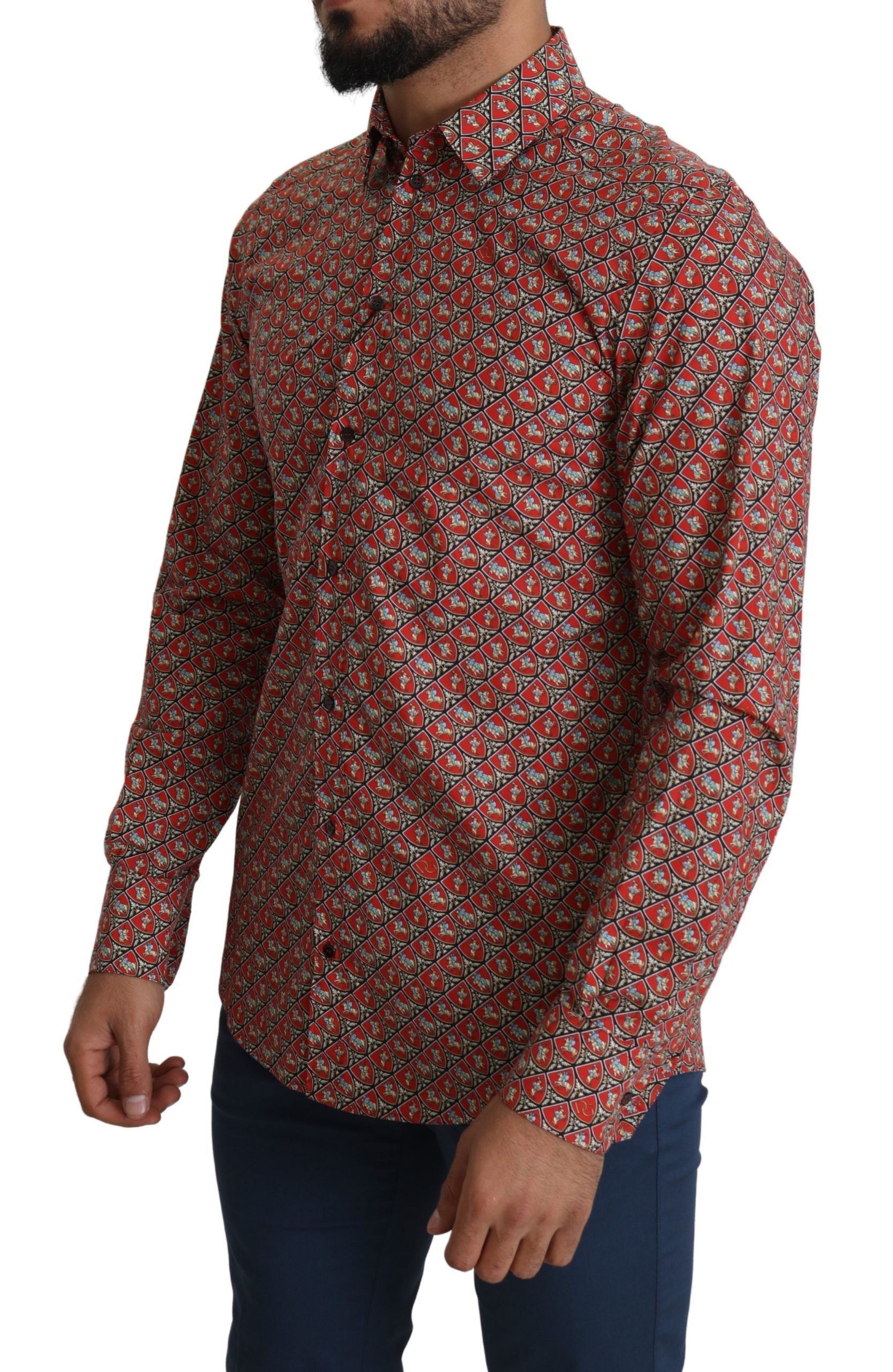 Dolce & Gabbana Red Printed Knight Formal Dress MARTINI Shirt - Whispers Of Wisdom Clothing