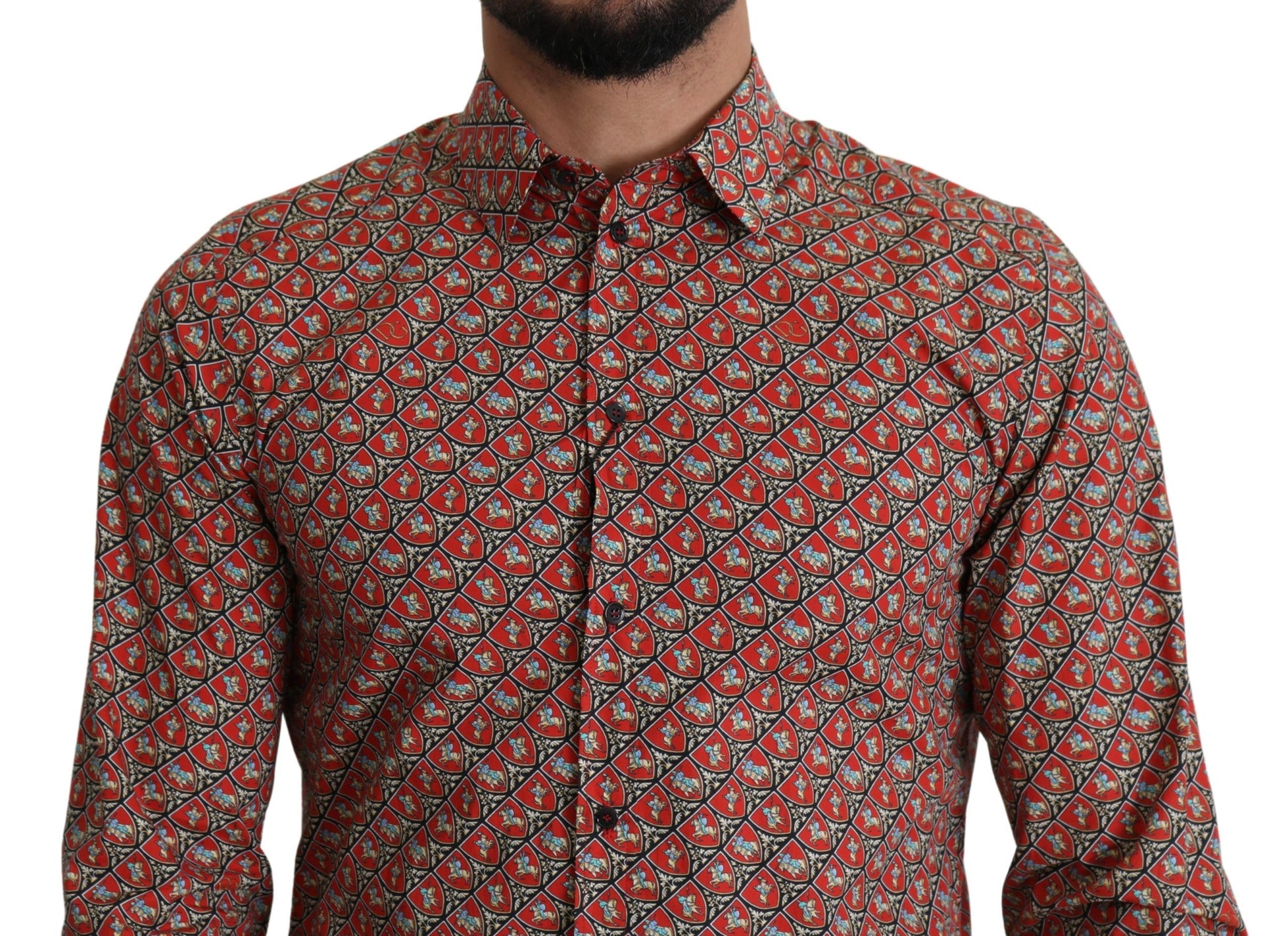 Dolce & Gabbana Red Printed Knight Formal Dress MARTINI Shirt - Whispers Of Wisdom Clothing