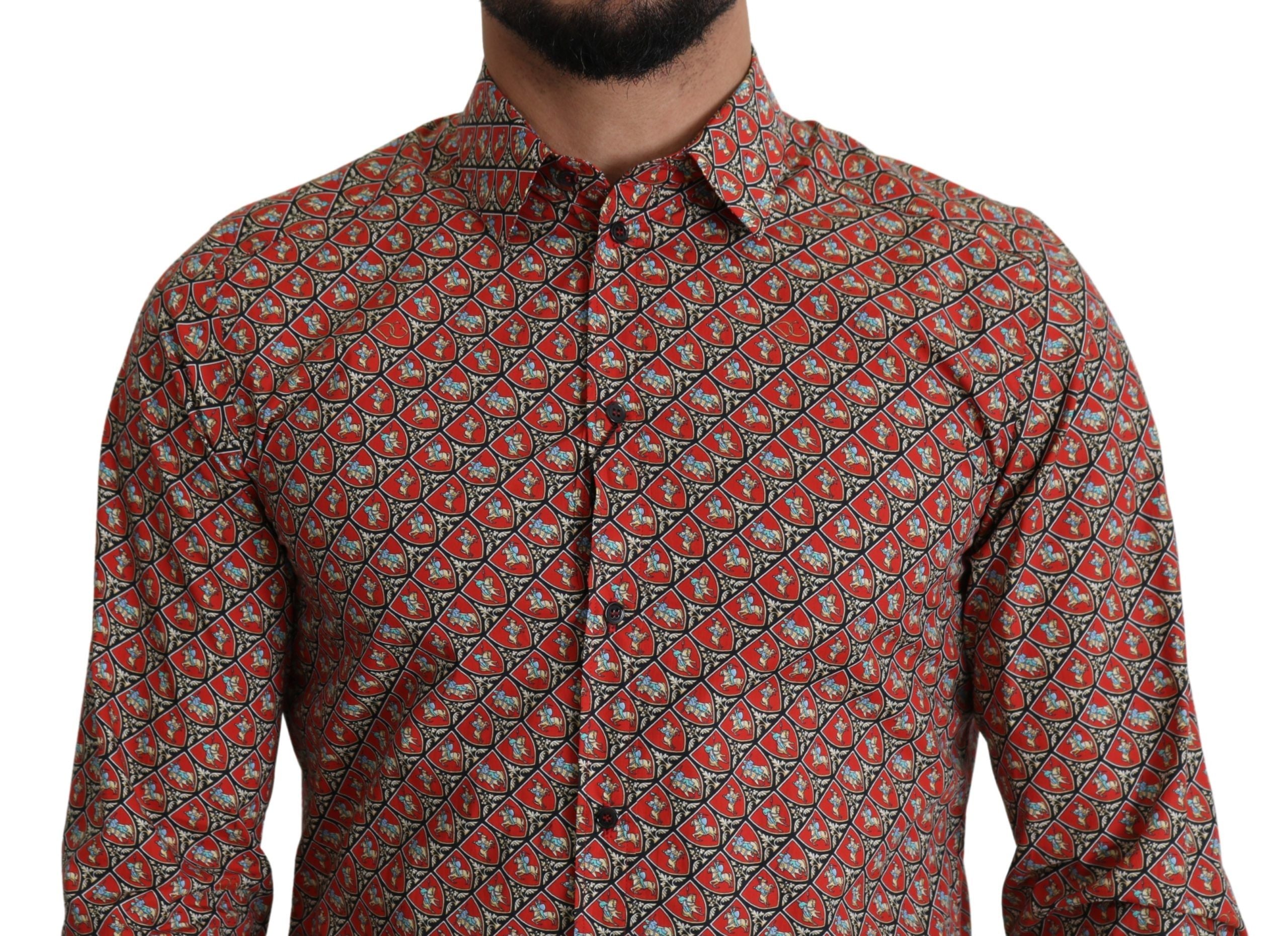 Dolce & Gabbana Red Printed Knight Formal Dress MARTINI Shirt - Whispers Of Wisdom Clothing