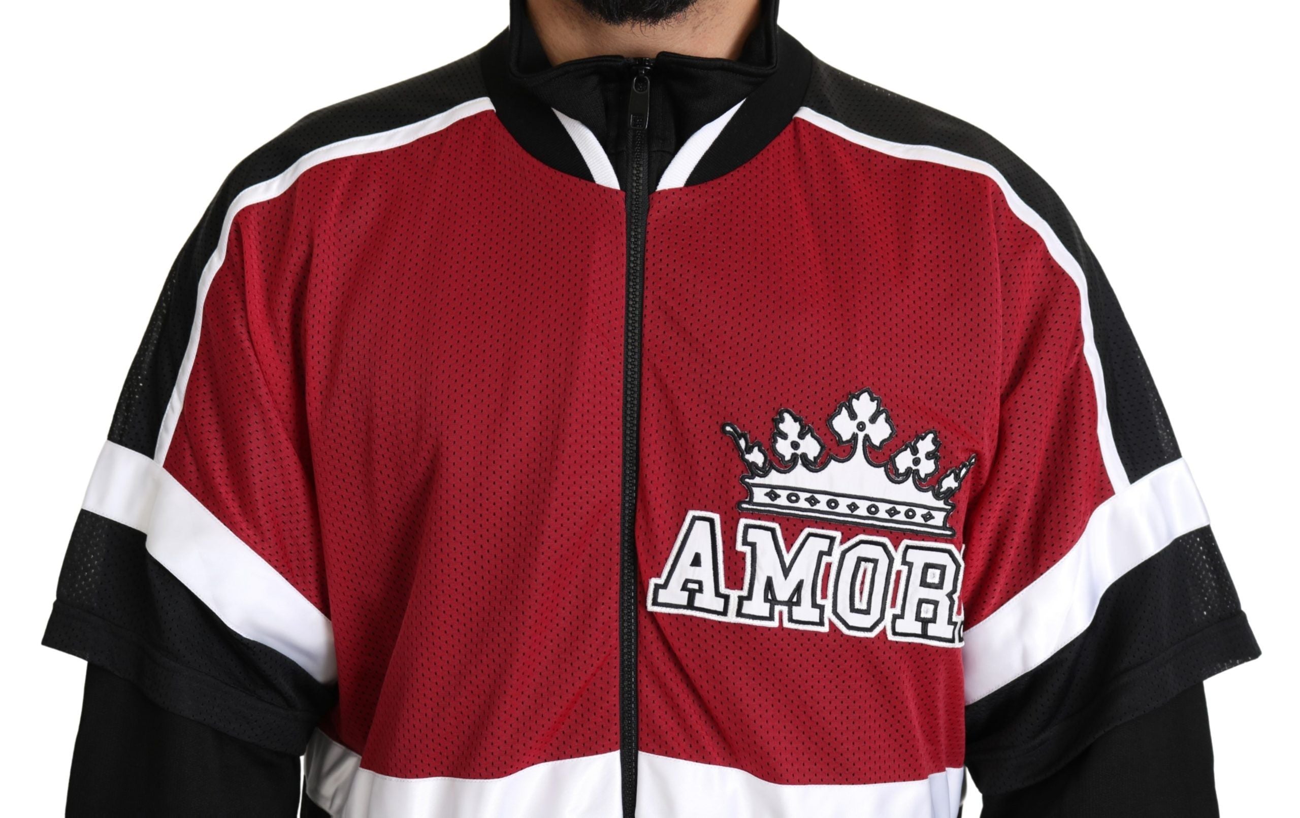 سترة Dolce &amp; Gabbana حمراء سوداء AMORE Sport بسحاب كامل