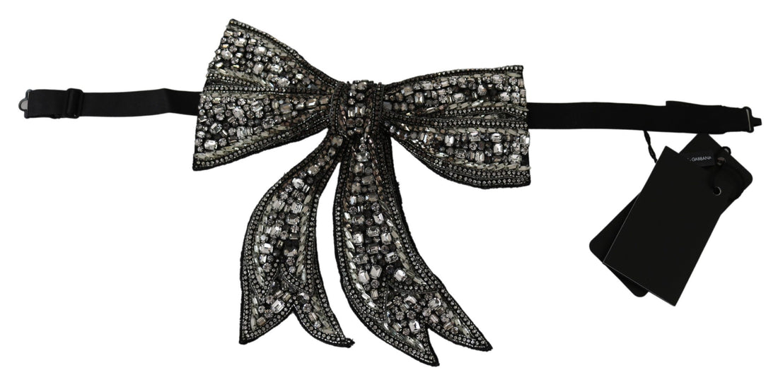 Dolce & Gabbana Silver Tone 100% Silk Crystal Embellished Women  Bowtie - Whispers Of Wisdom Clothing